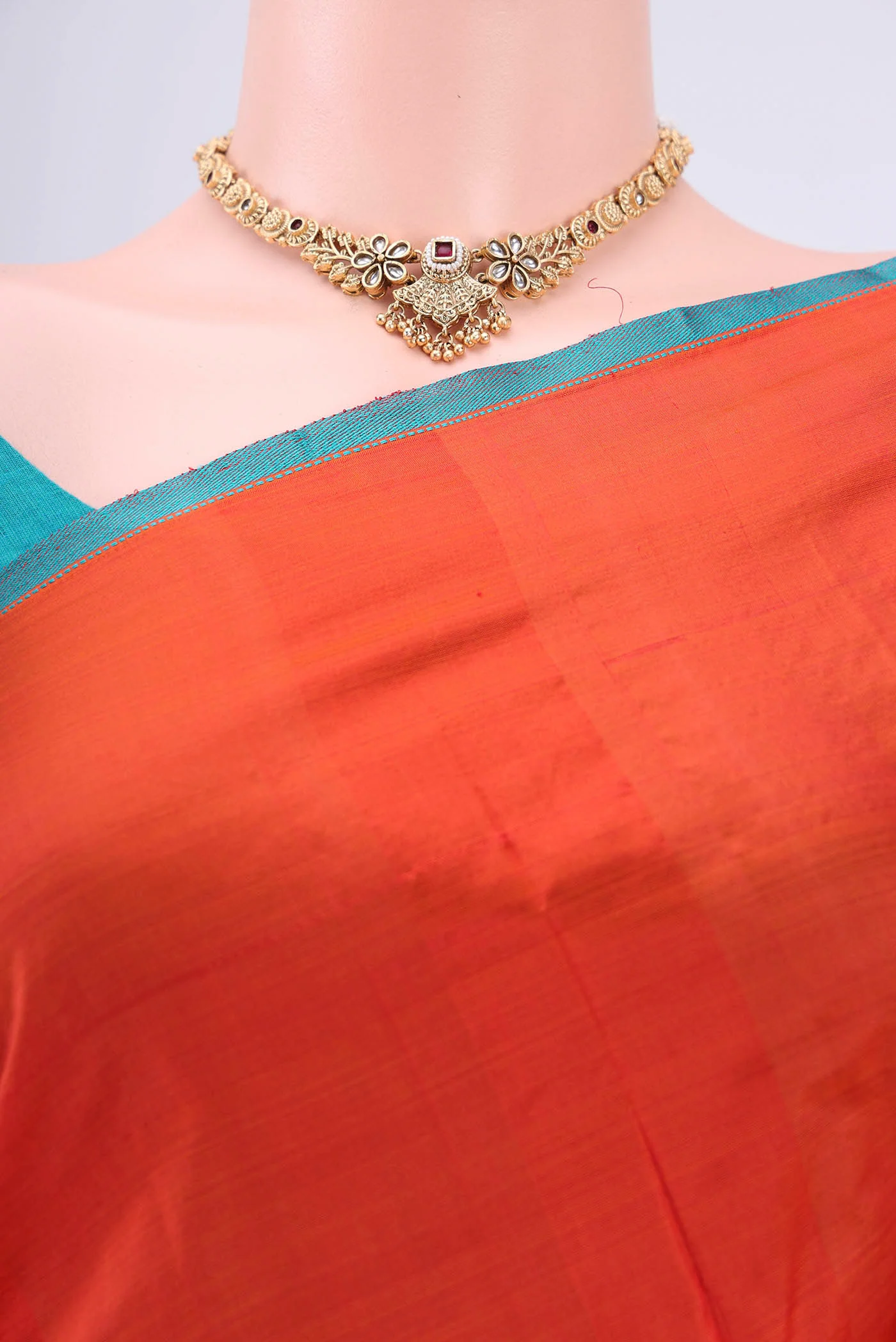 Brick Orange Kanchipuram Silk Saree - Image 2