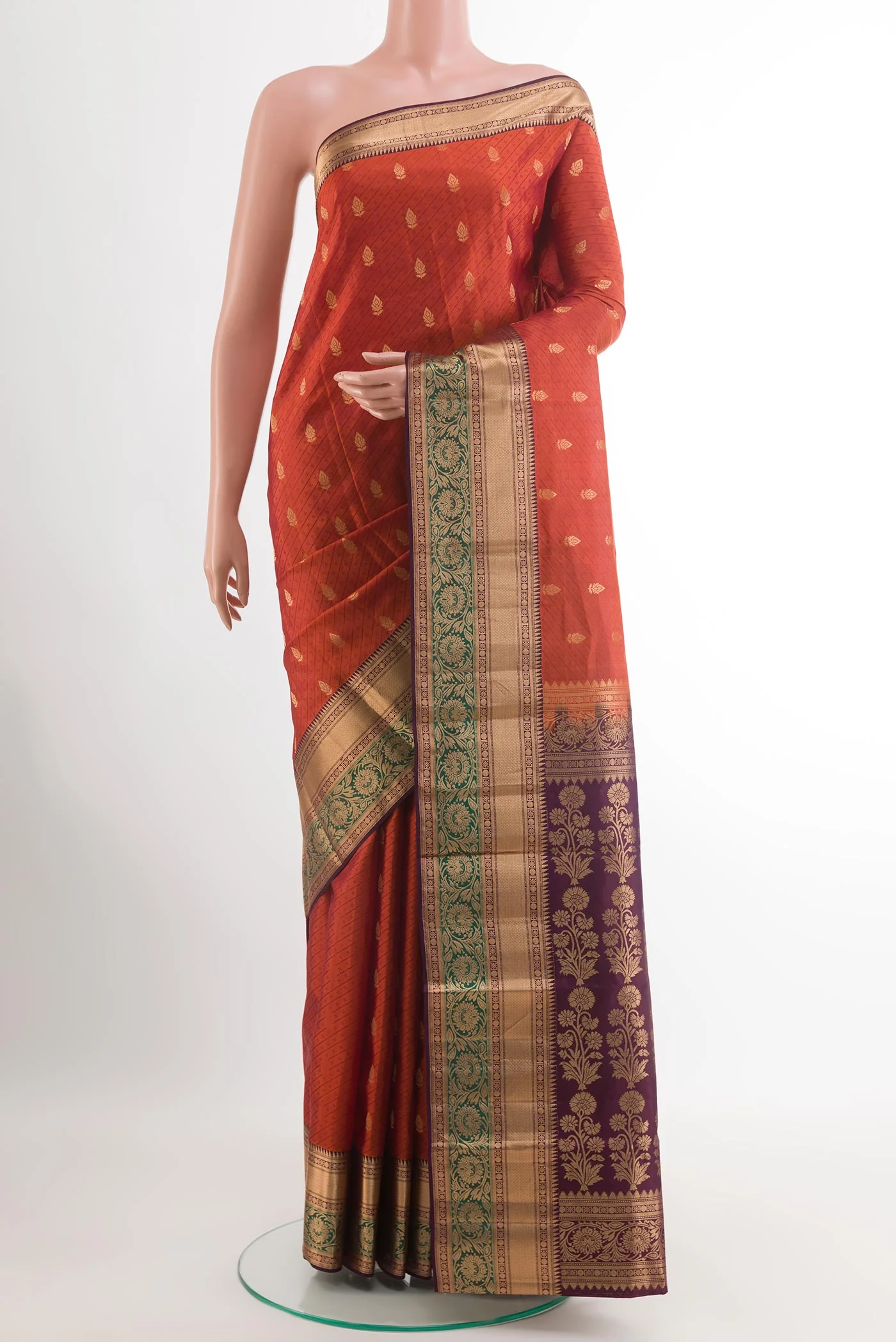 Brick Orange Kanchipuram Silk Saree
