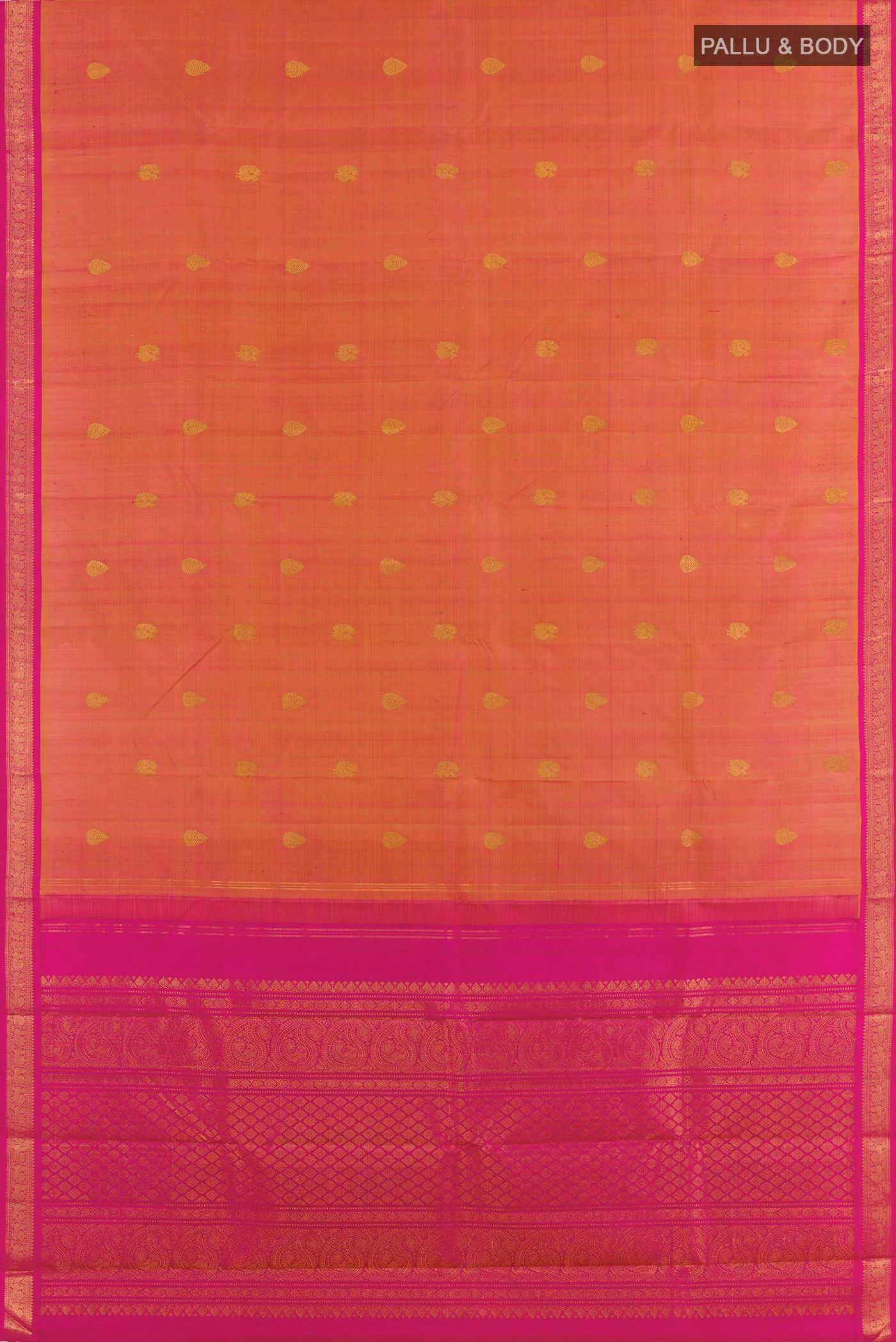 Pinkish Yellow Dual Tone Kanchipuram Silk Saree - Image 3