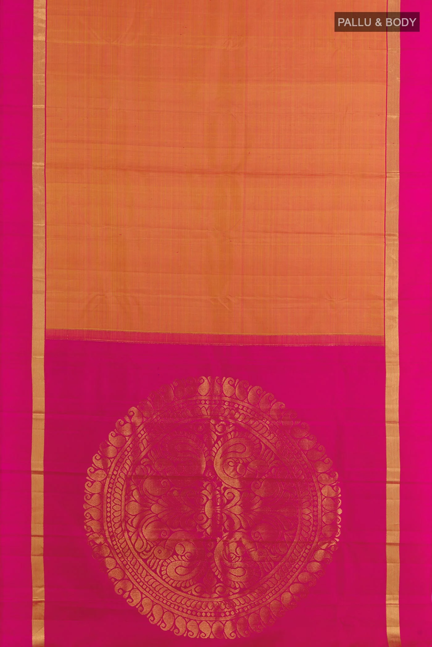 Yellow with Pink Color Kanchipuram Silk Saree - Image 3