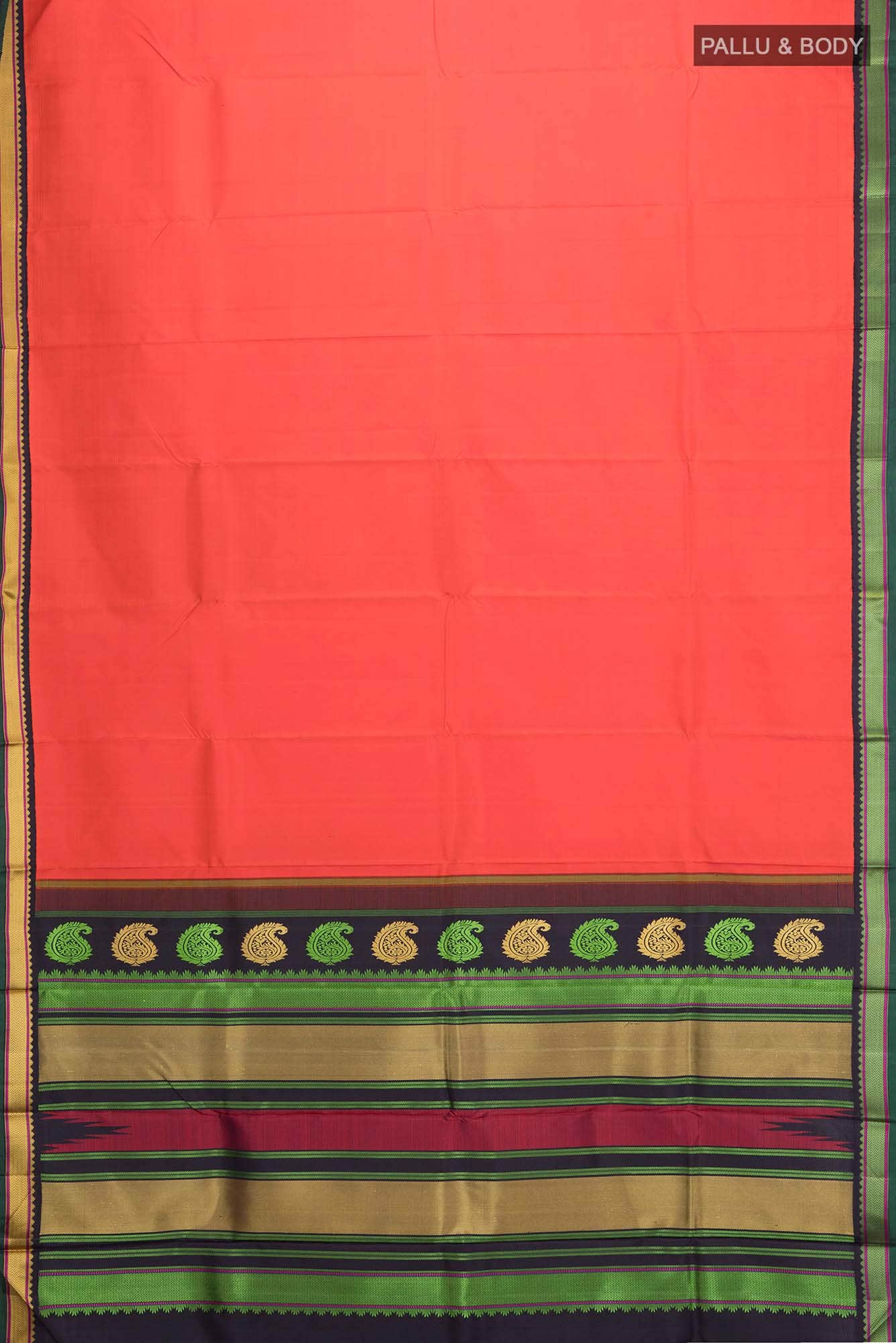 Brick Orange Kanjivaram Silk Saree - Image 4