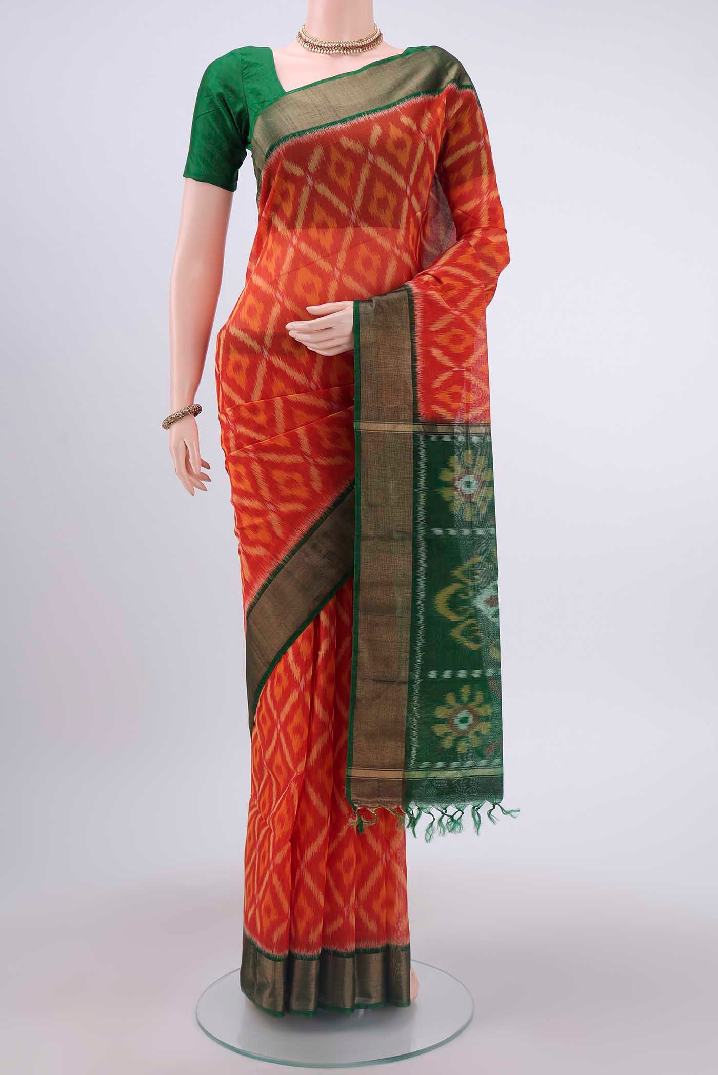 Brick Orange Kora Cotton Saree
