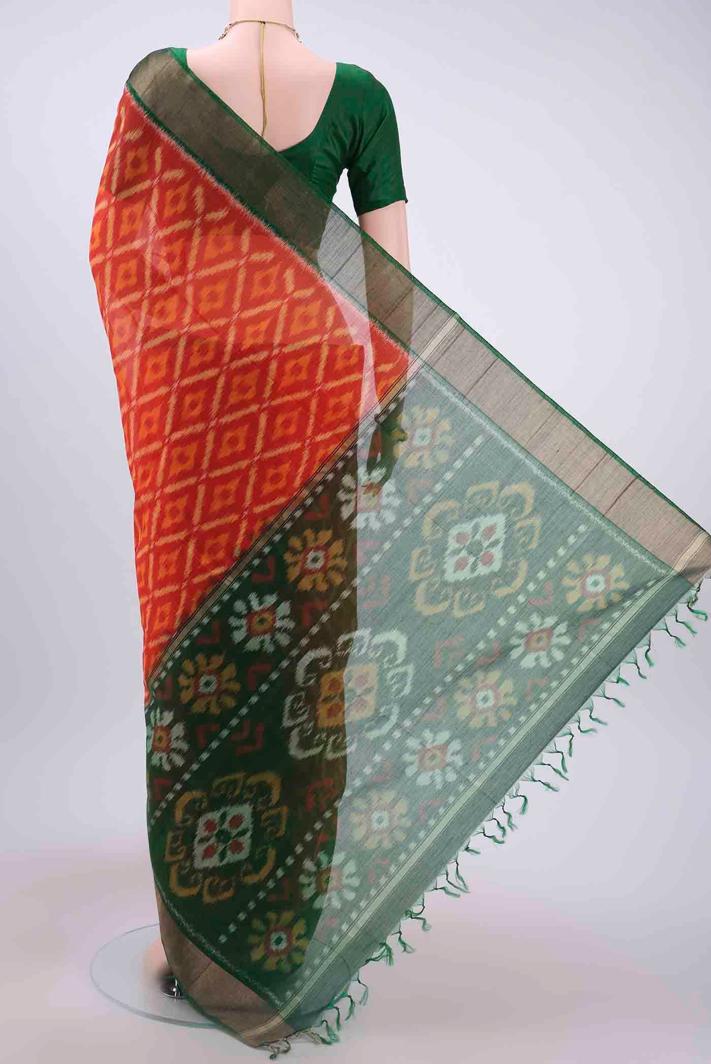 Brick Orange Kora Cotton Saree - Image 3