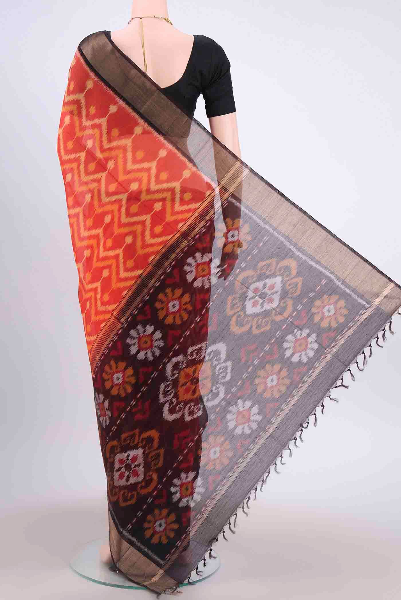 Orange Silk Cotton Saree - Image 3