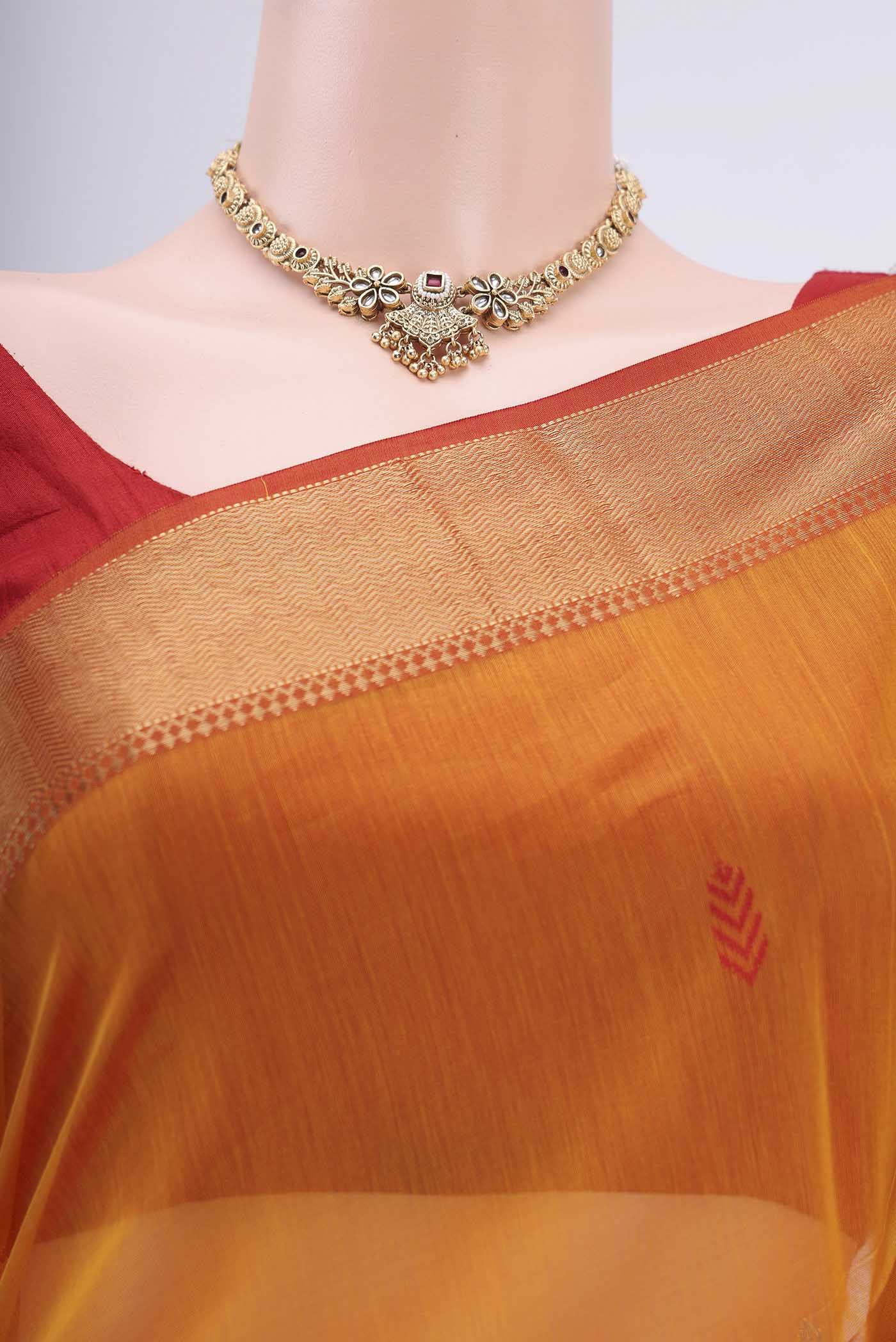 Brick Orange Maheshwari Silk Cotton Saree - Image 2