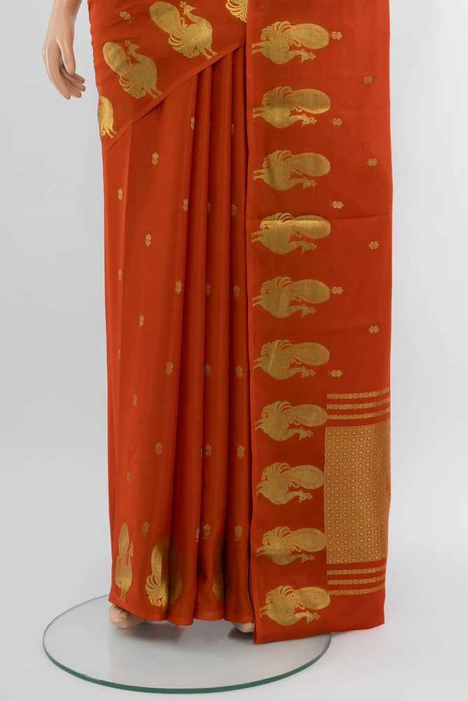 Rust Mysore Crepe Saree - Image 3