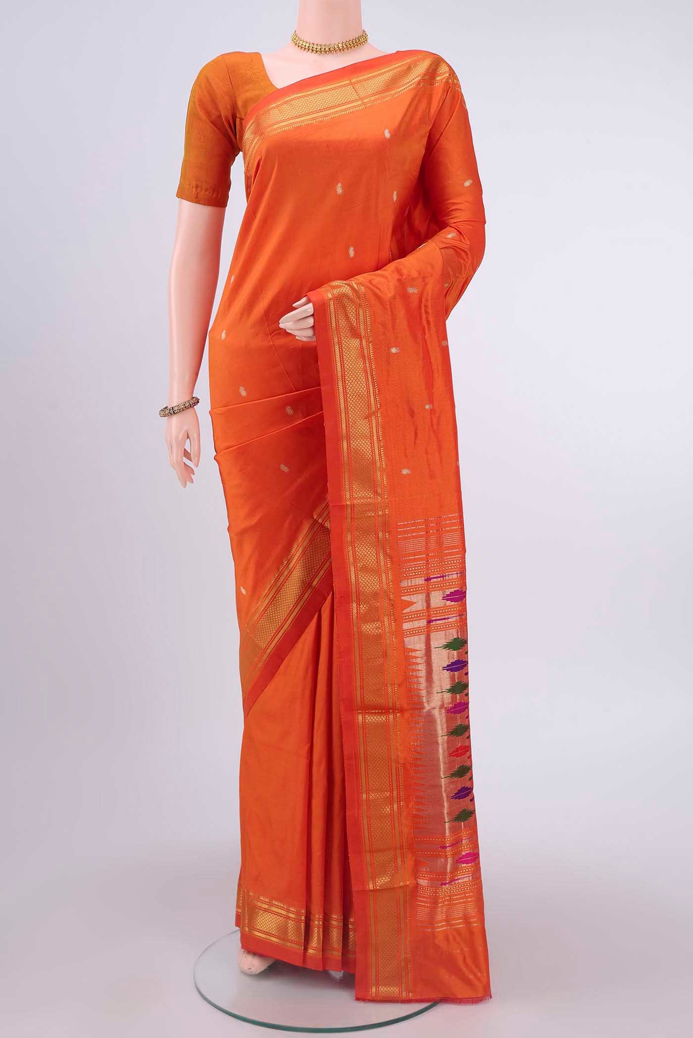 Brick Orange Paithani Silk Saree