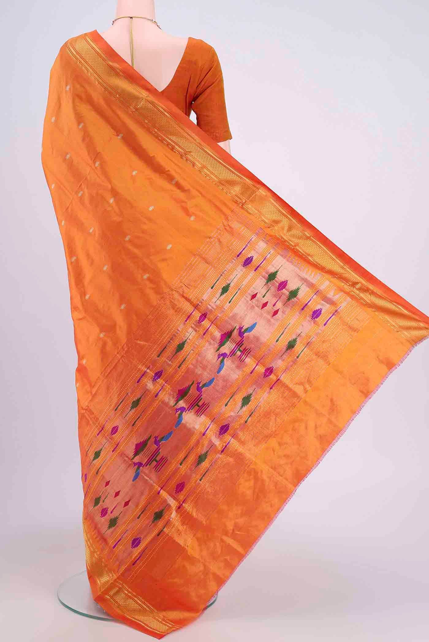 Brick Orange Paithani Silk Saree - Image 3