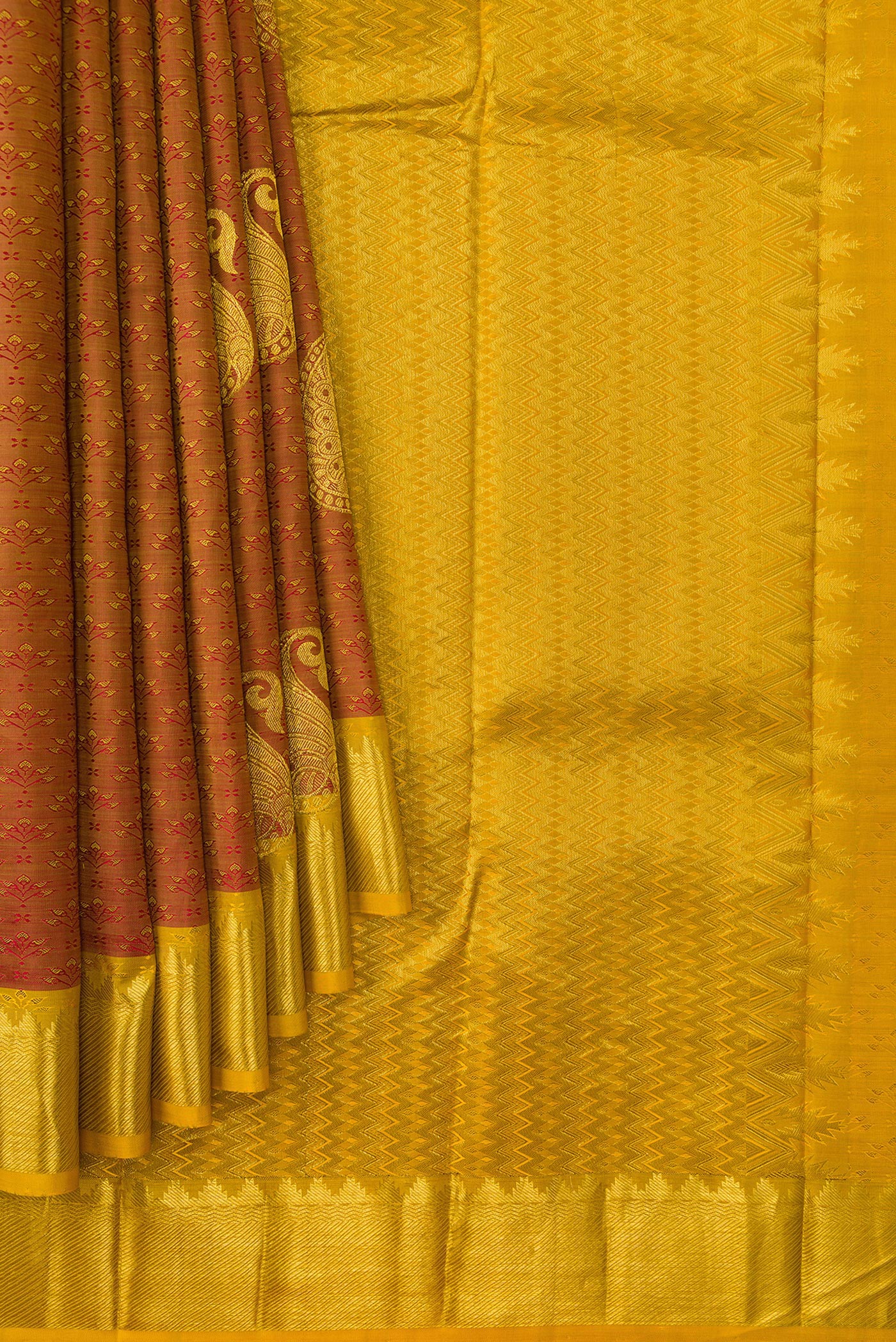 Rust Kanchipuram Silk Saree - Image 4