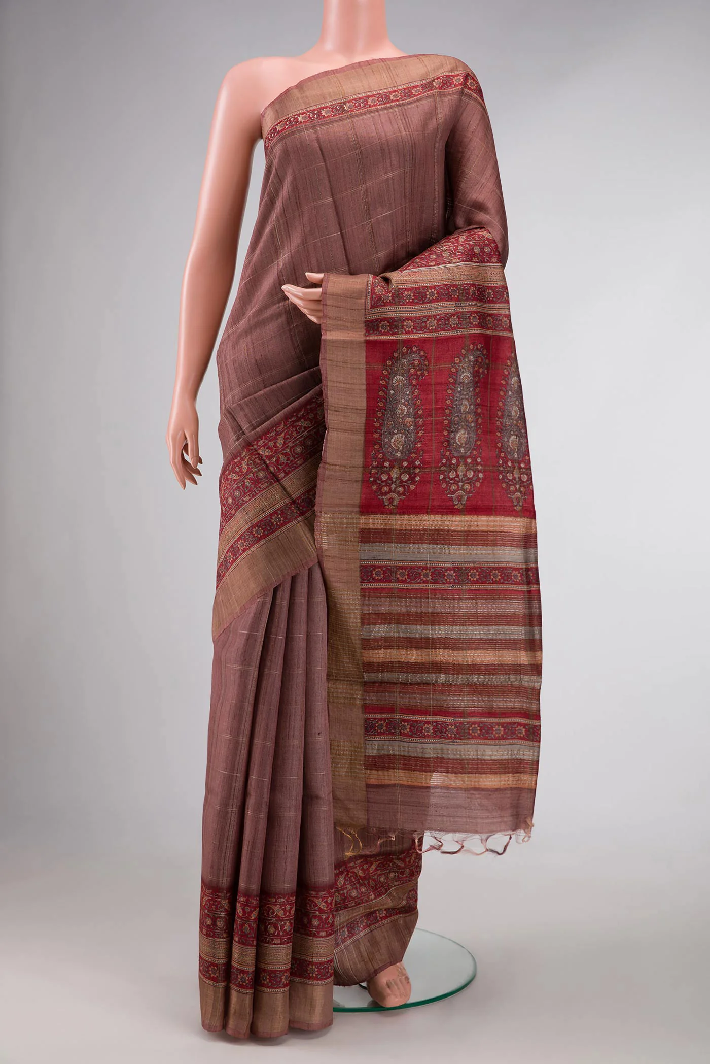 Bronze Dual Tone Tussar Silk Saree