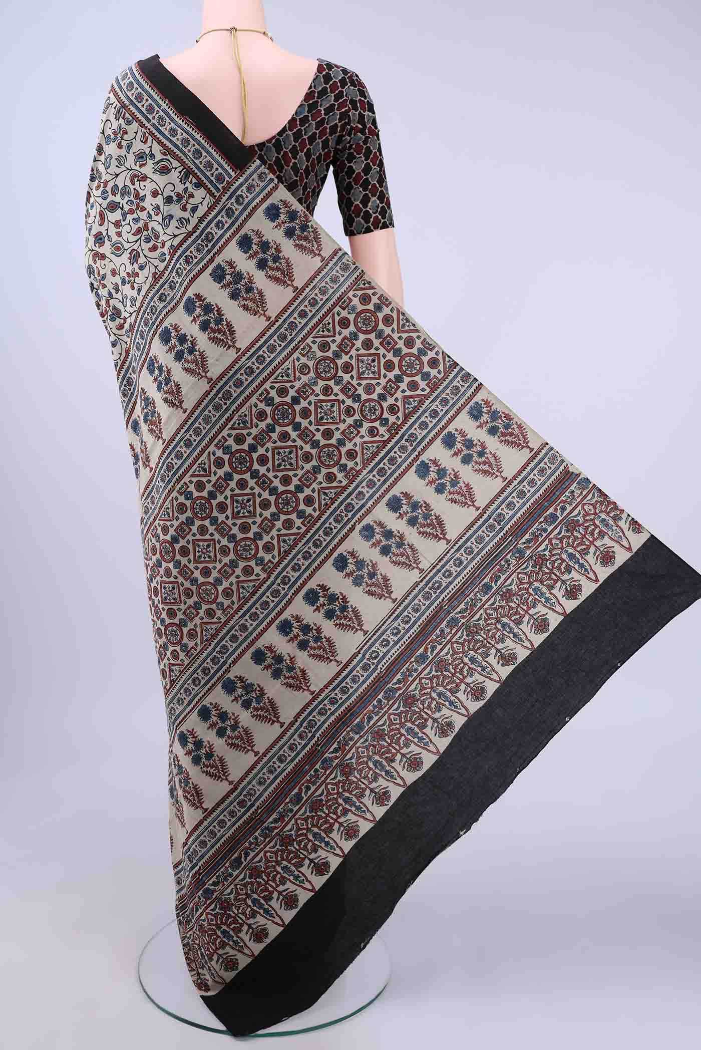 Bronze Printed Cotton Saree - Image 2