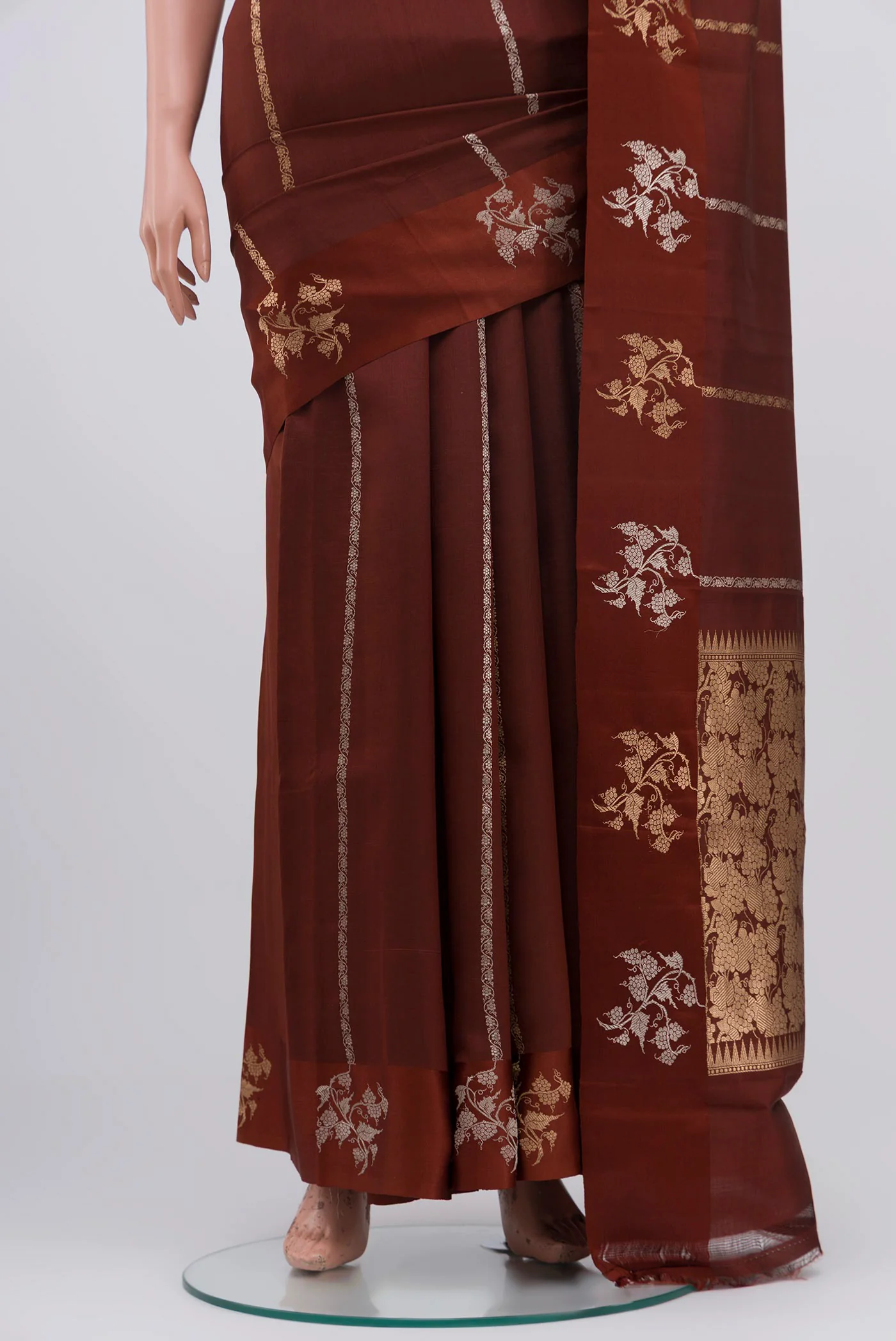 Brown Banarasi Katan Silk Saree - Image 3