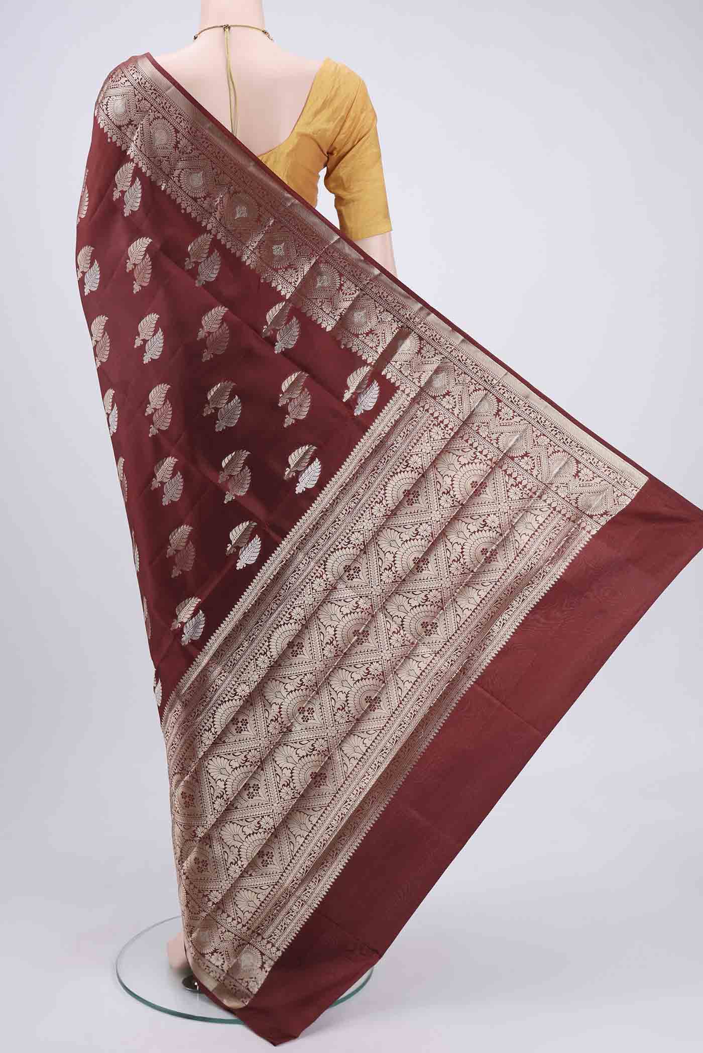 Brown Banarasi Raw Silk Saree - Image 3