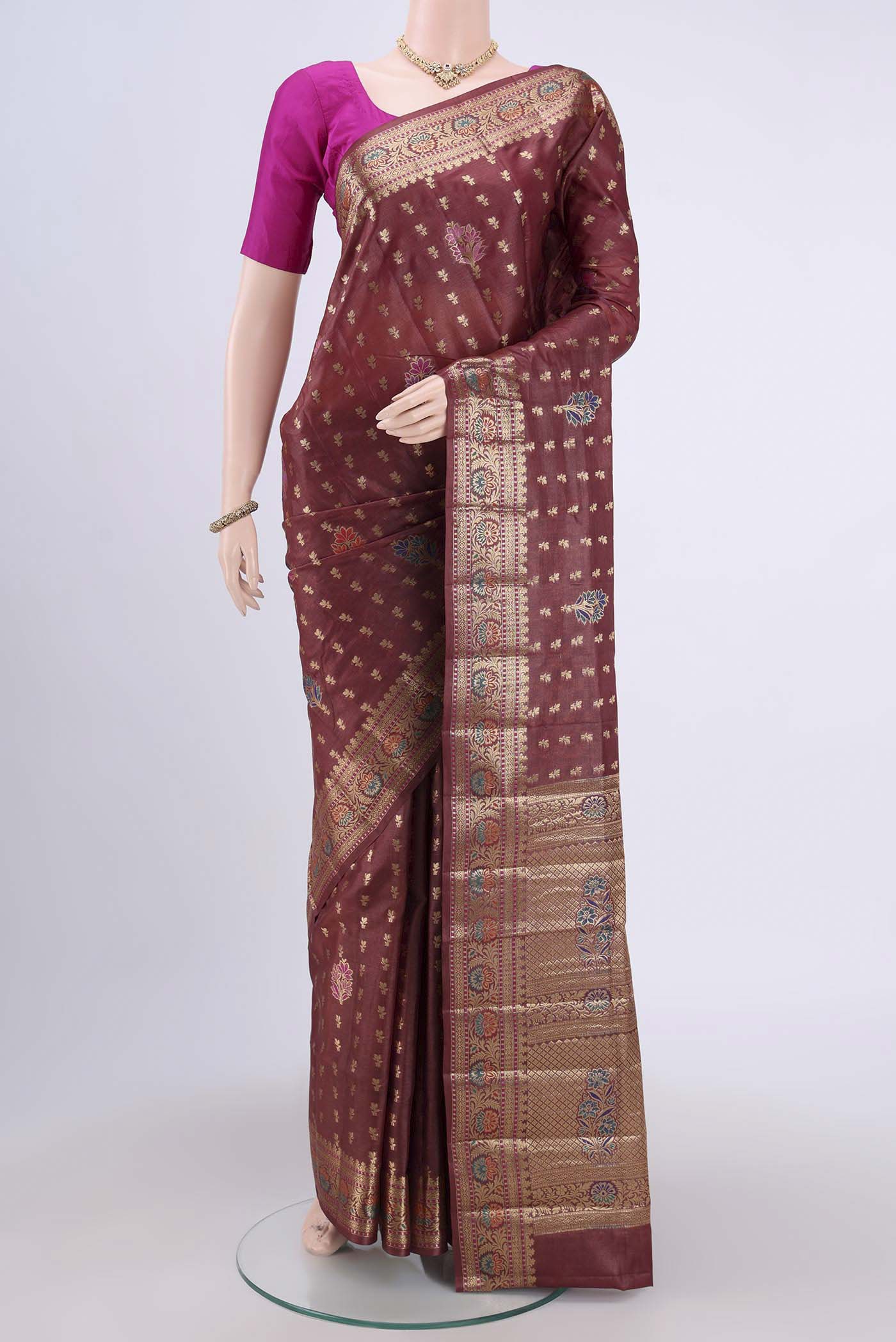 Coffee Brown Banarasi Tussar Silk Saree