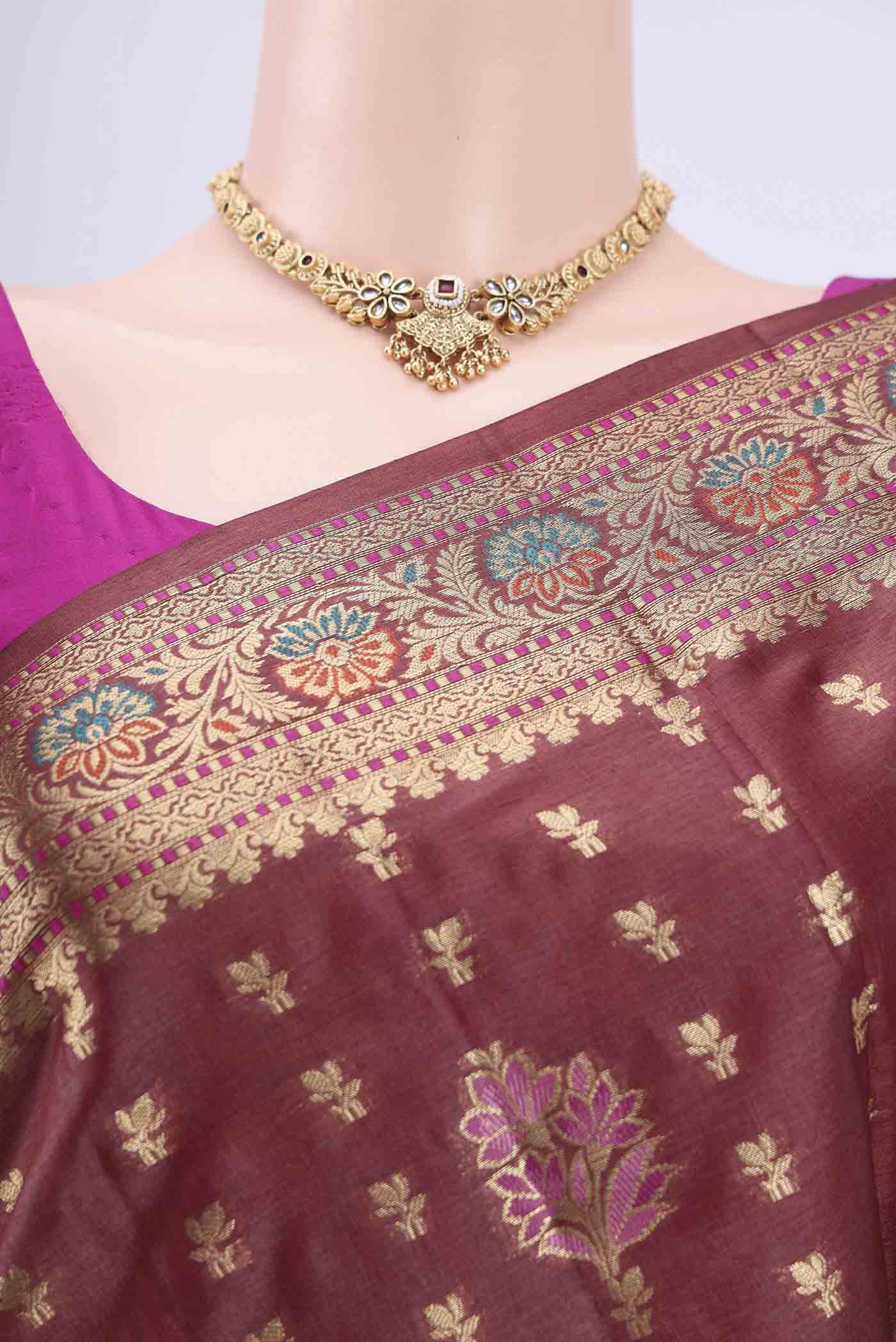 Coffee Brown Banarasi Tussar Silk Saree - Image 2