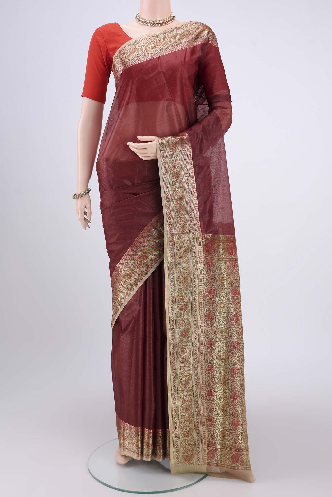 Maroon Banarasi Tussar Silk Saree