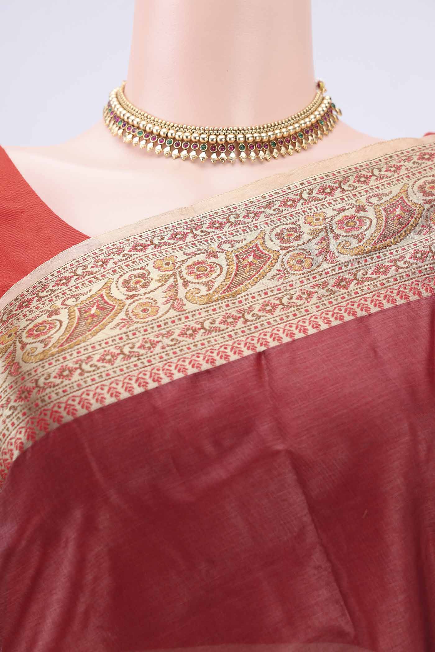 Maroon Banarasi Tussar Silk Saree - Image 2