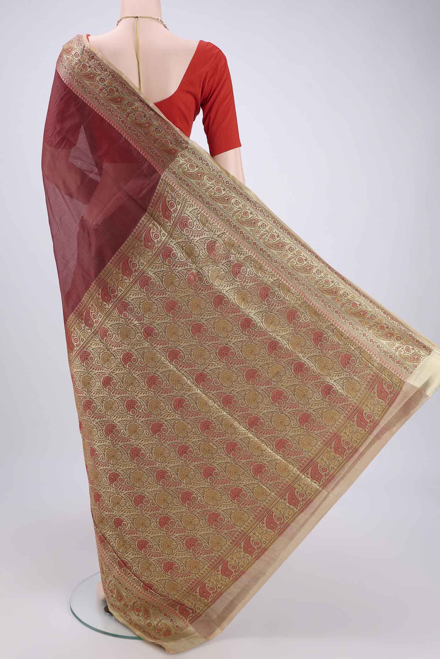 Maroon Banarasi Tussar Silk Saree - Image 3