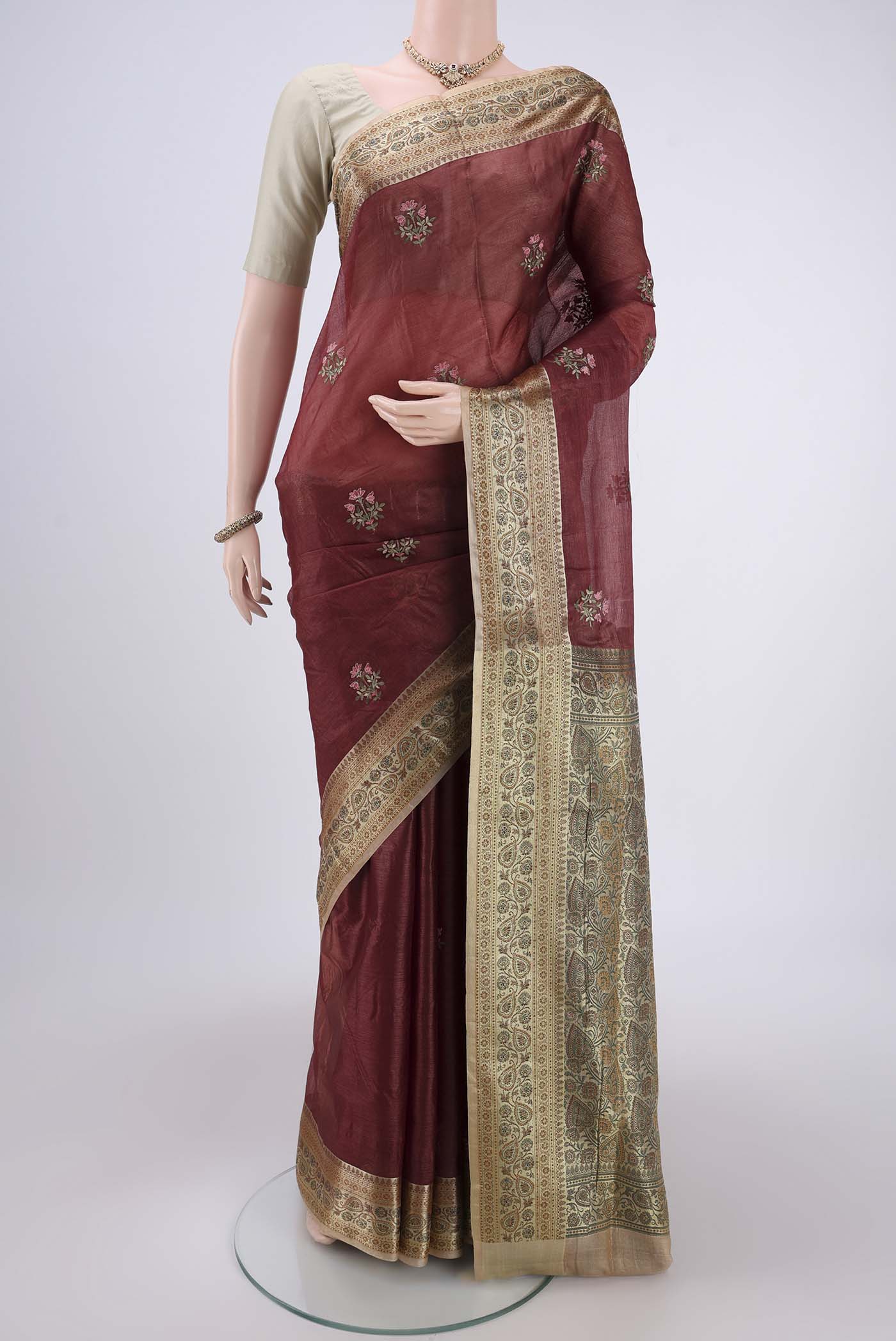 Brown Banarasi Tussar Silk Saree