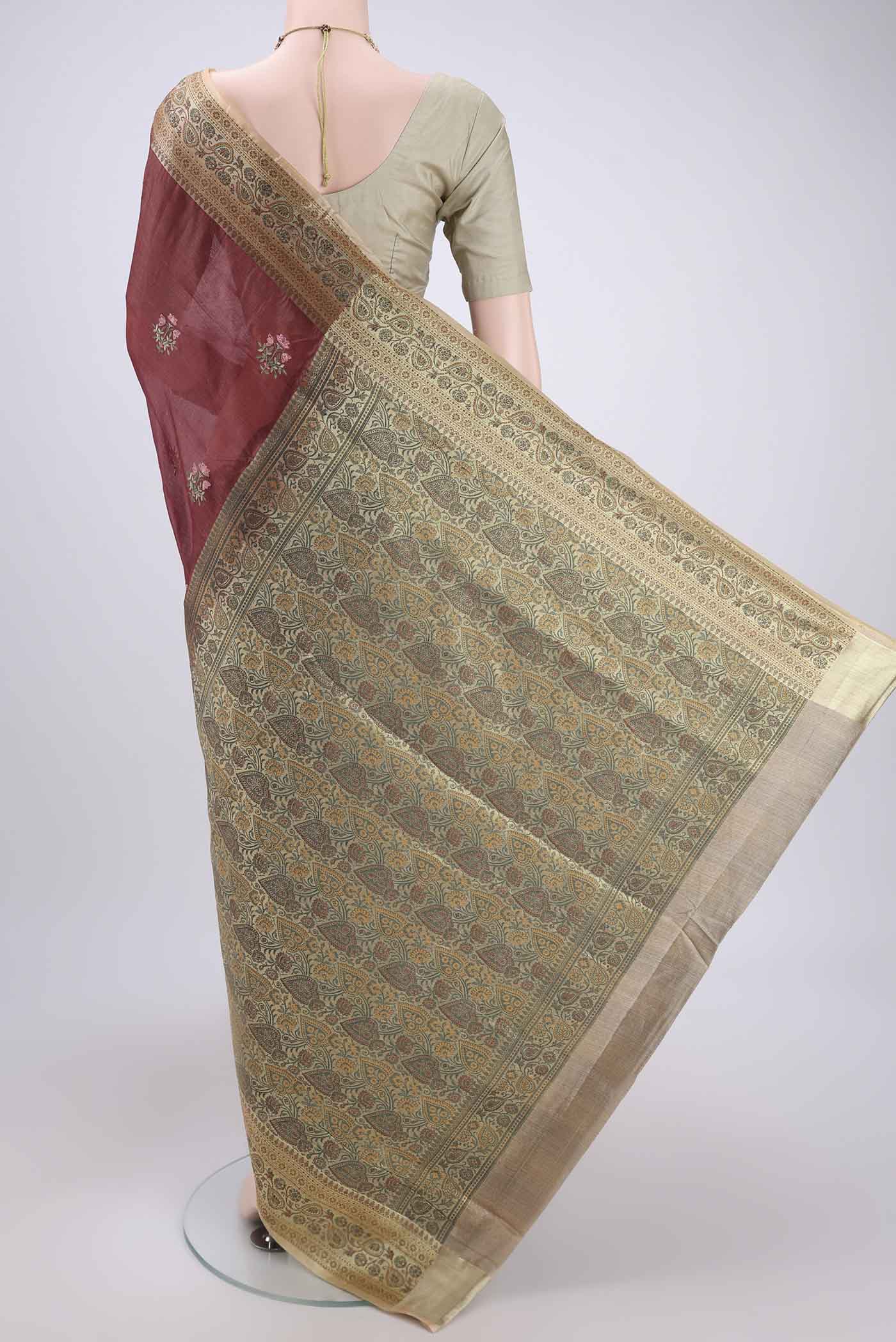 Brown Banarasi Tussar Silk Saree - Image 3