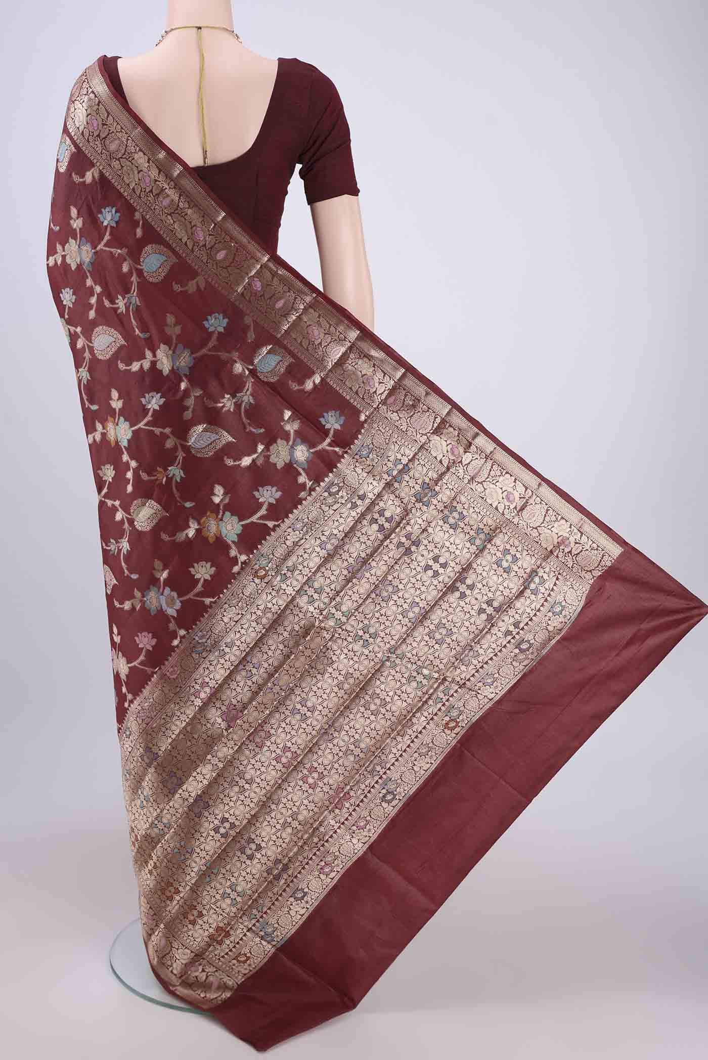 Brown Banarasi Tussar Silk Saree - Image 3