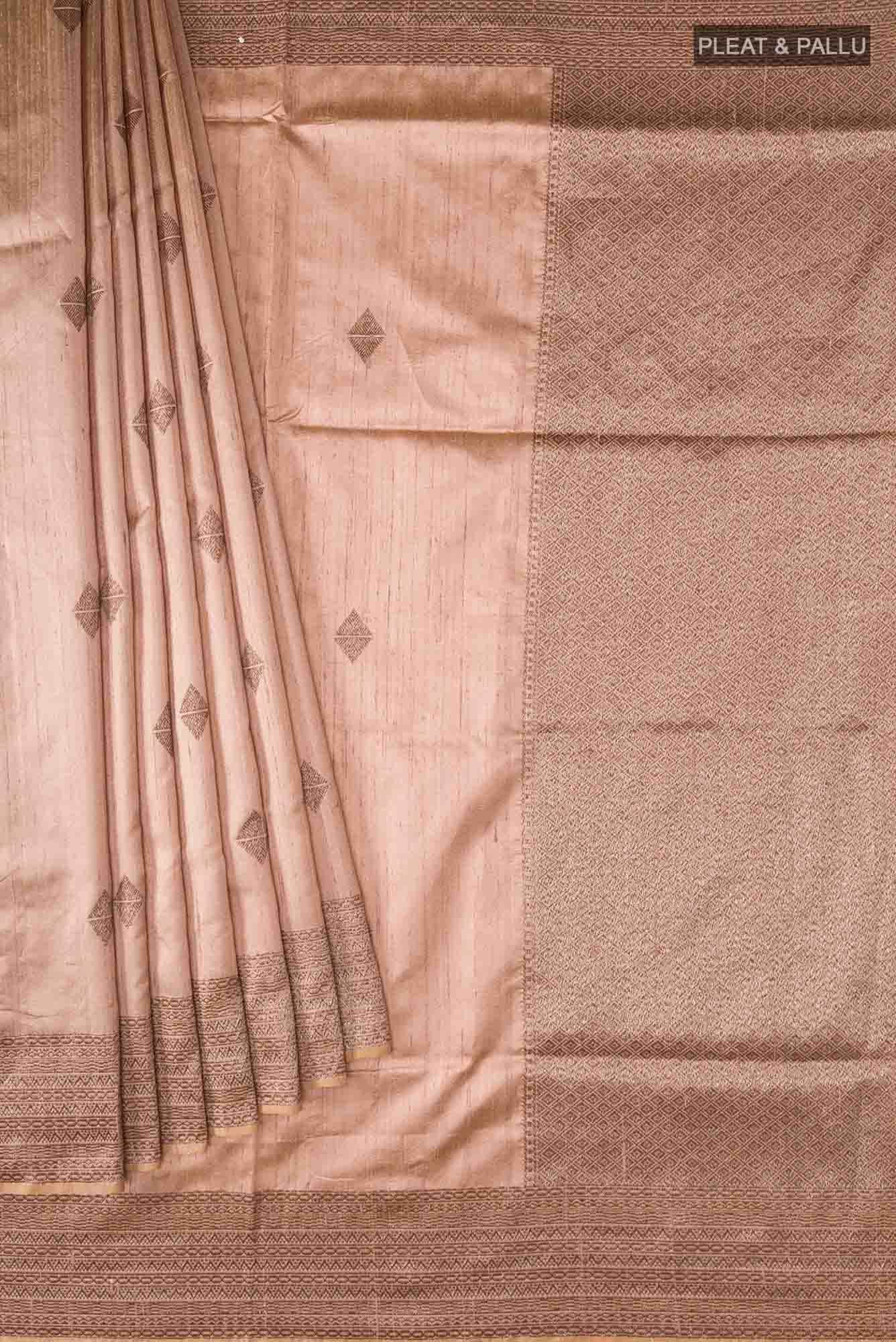 Rose Gold Banarasi Tussar Silk Saree - Image 2