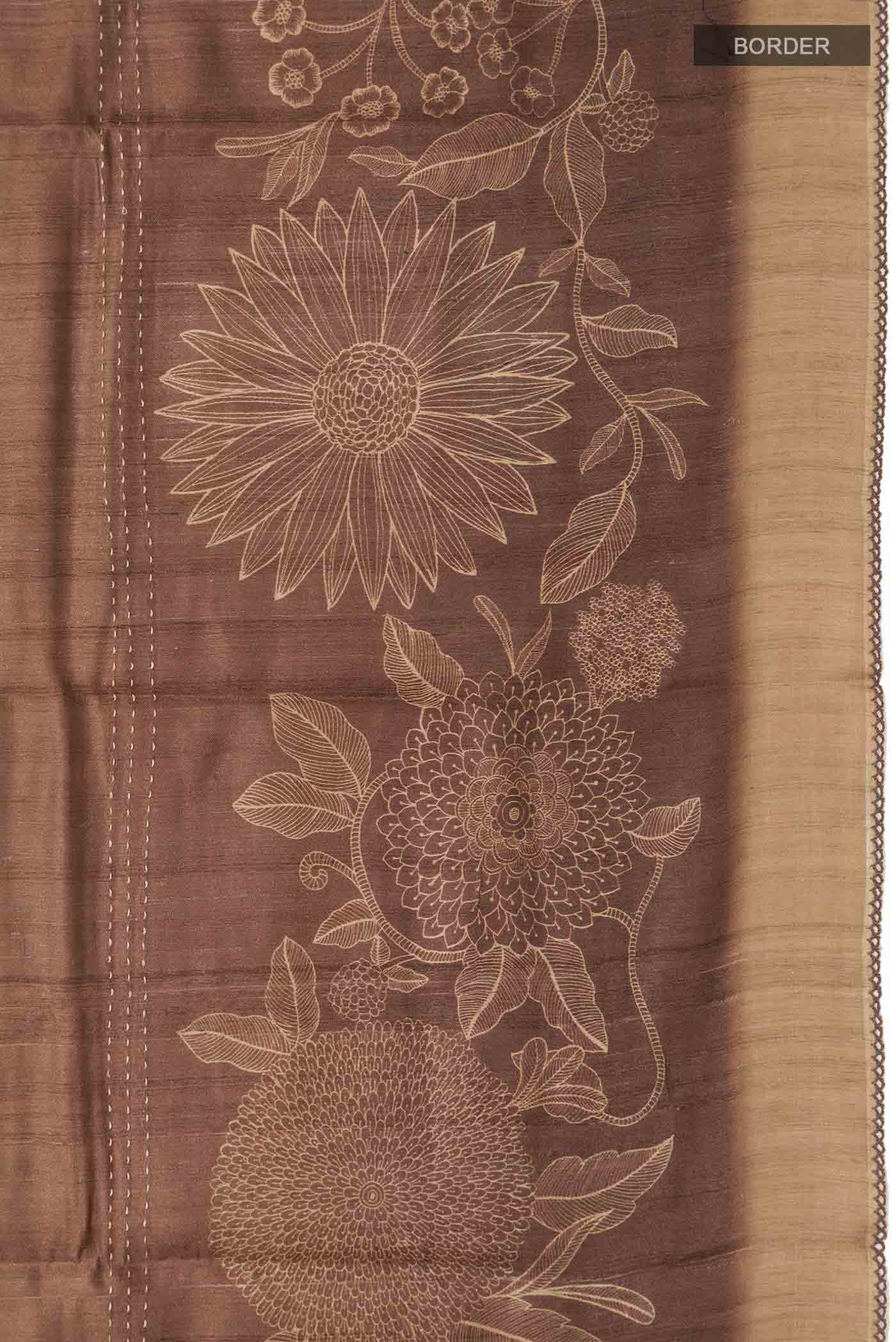 Brown Bhagalpuri Tussar Silk Saree - Image 3