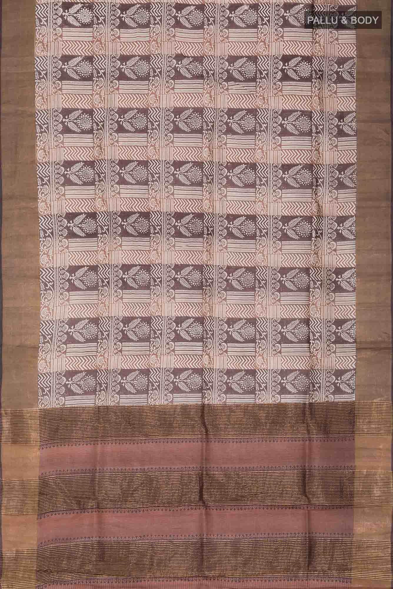 Brown Bhagalpuri Tussar Silk Saree - Image 3