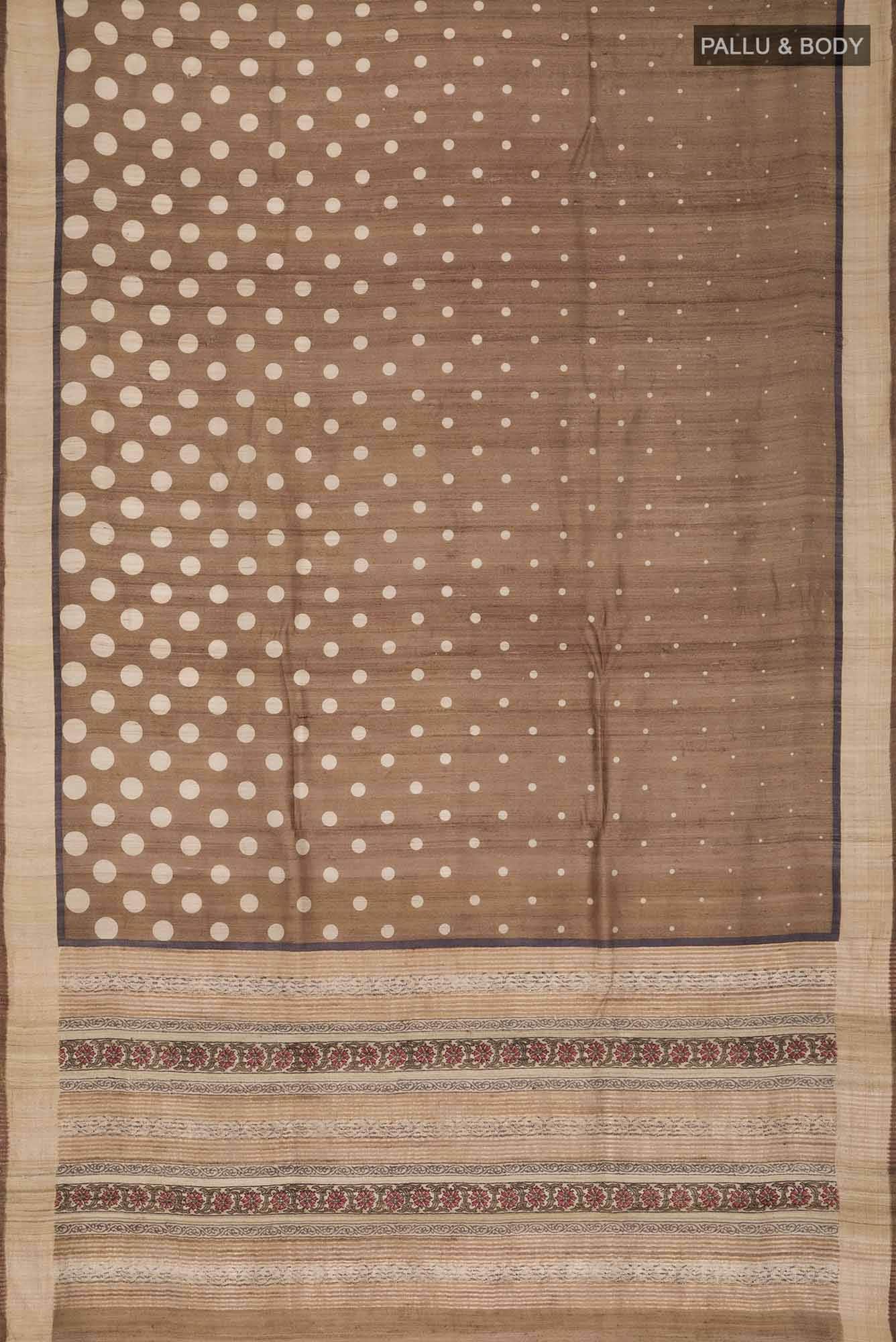 Brown Bhagalpuri Tussar Silk Saree - Image 3