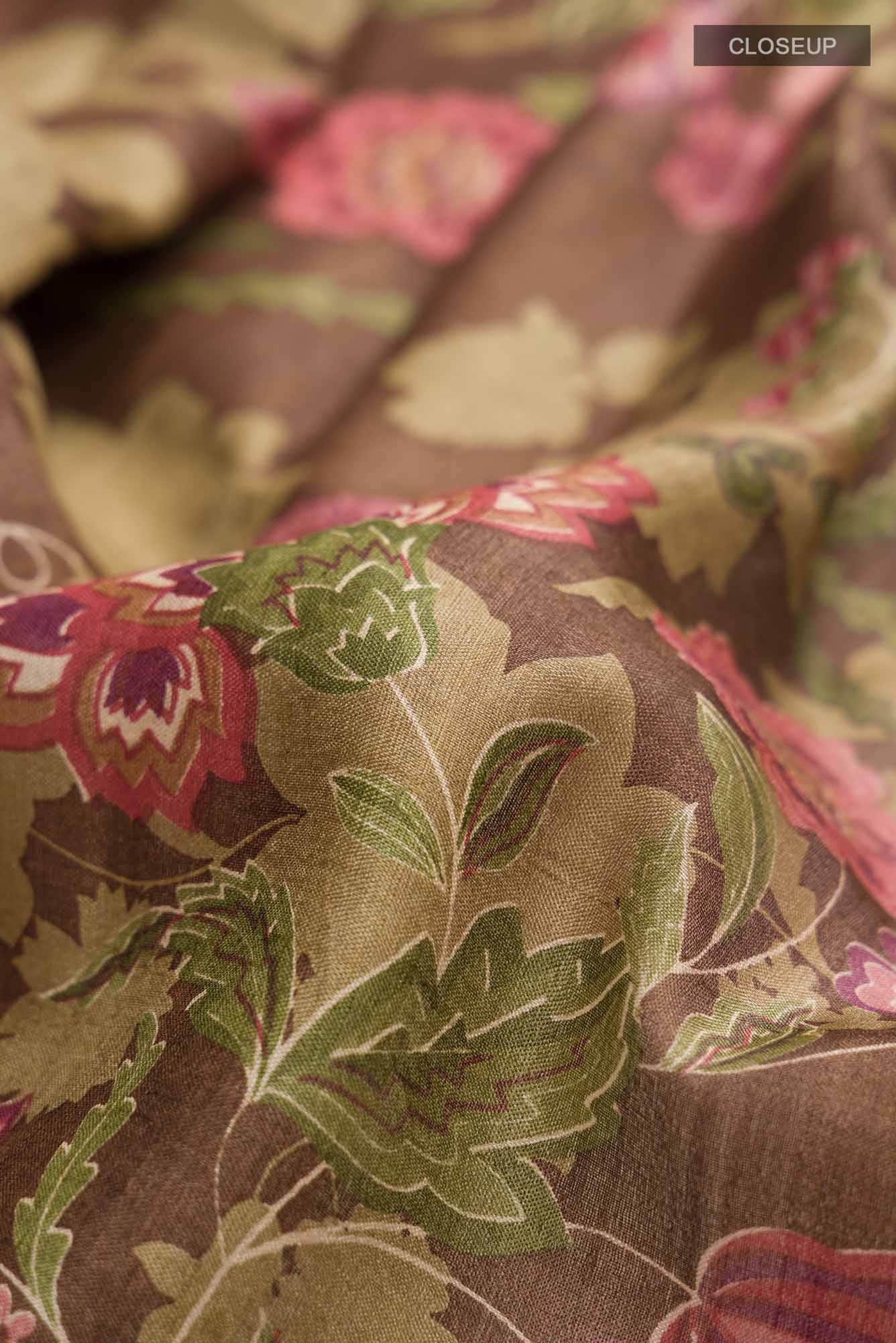 Brown Bhagalpuri Tussar Silk Saree - Image 2