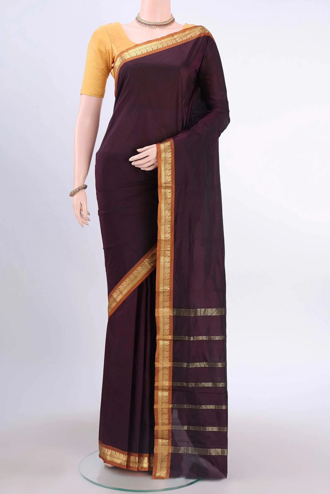 Brown Blended Bangalore Silk Saree