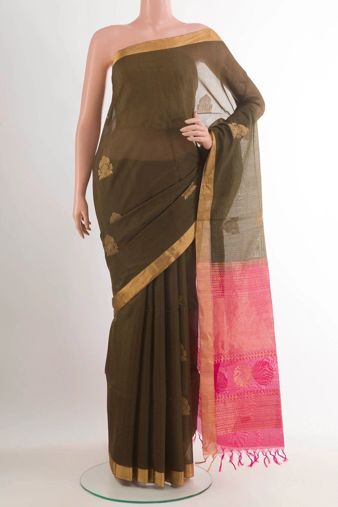 Brown Silk Cotton Saree