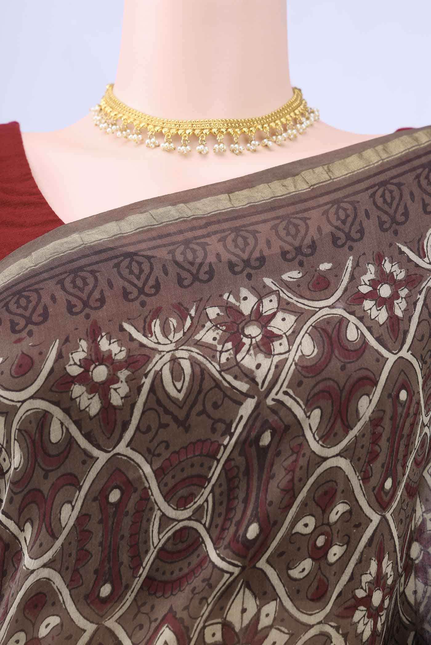 Brown Chanderi Silk Cotton Saree - Image 3