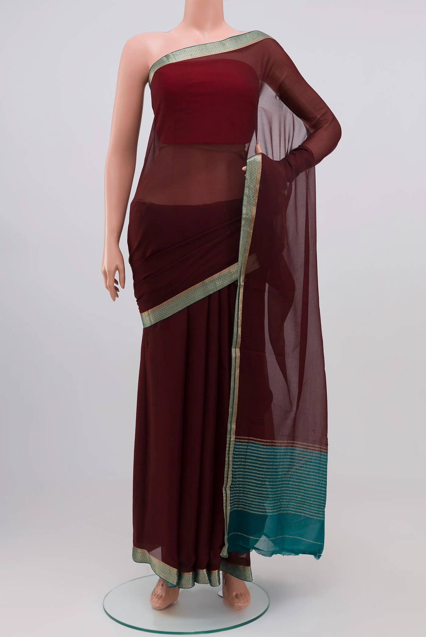 Coffee Brown Mysore Chiffon Saree