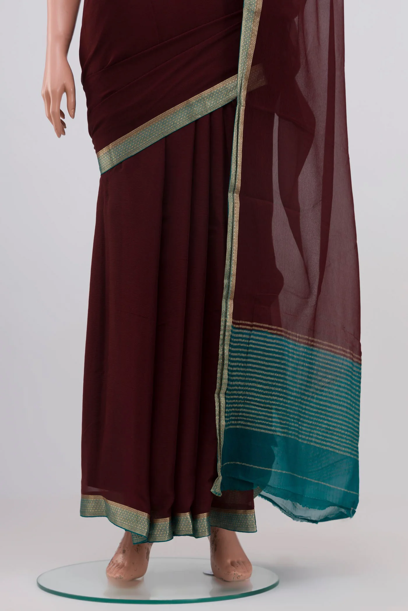 Coffee Brown Mysore Chiffon Saree - Image 3
