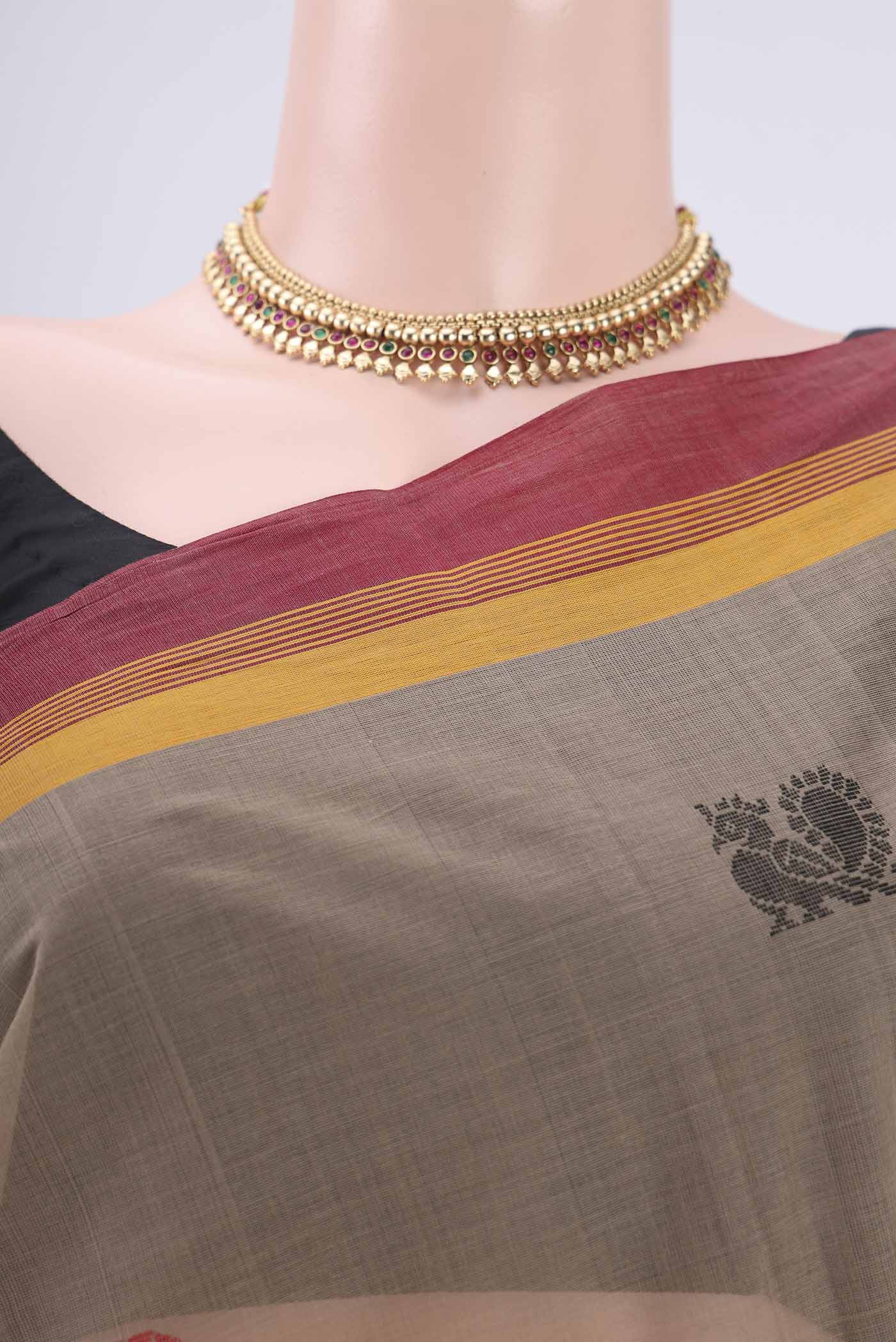 Dark Beige Coimbatore Cotton Saree - Image 2