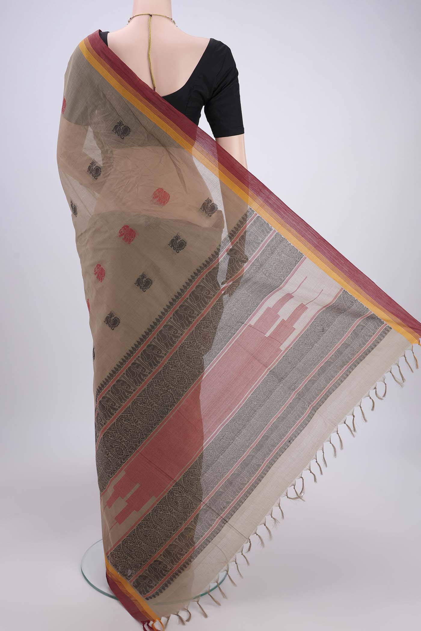 Dark Beige Coimbatore Cotton Saree - Image 3