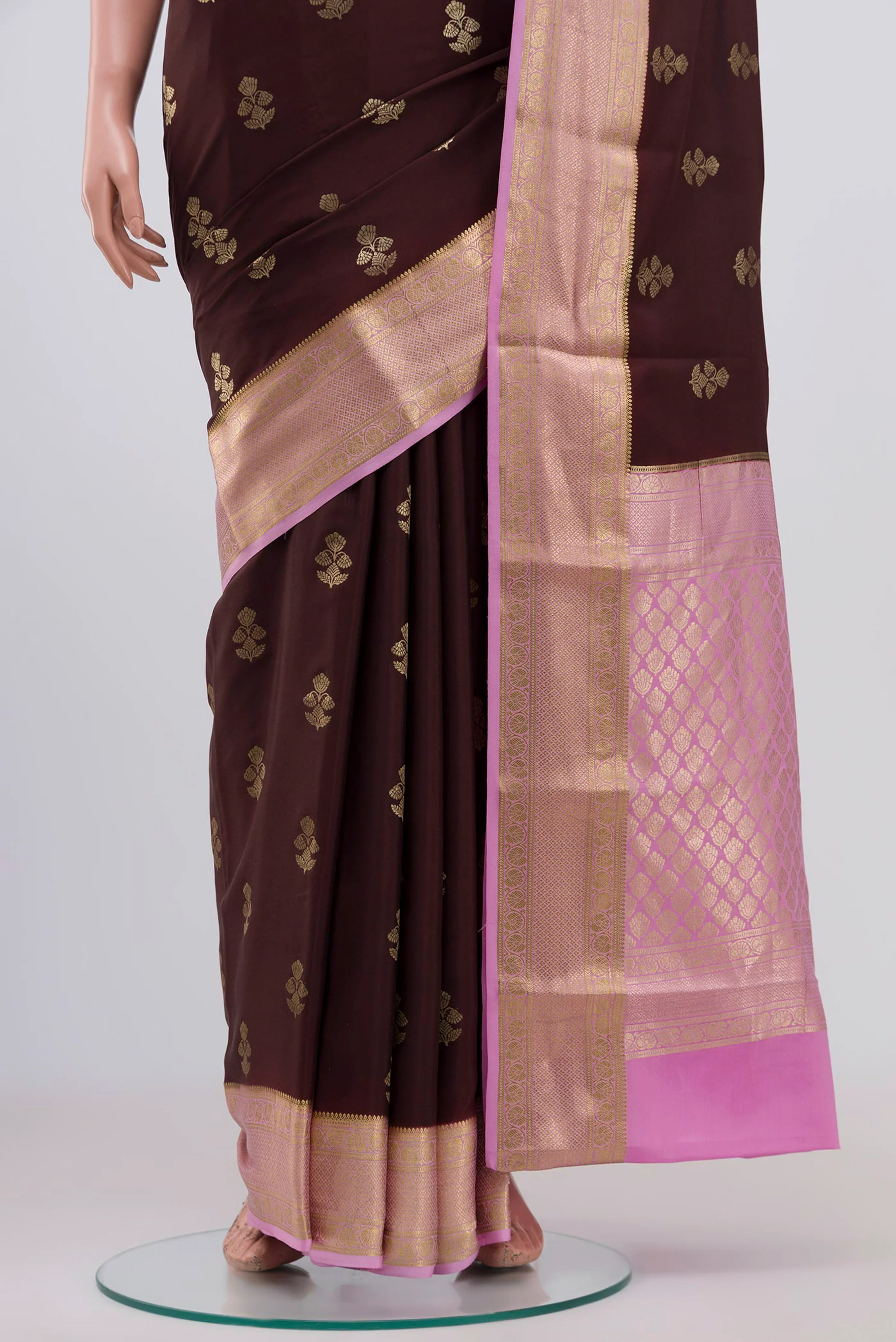 Coffee Brown Mysore Crepe Saree - Image 3