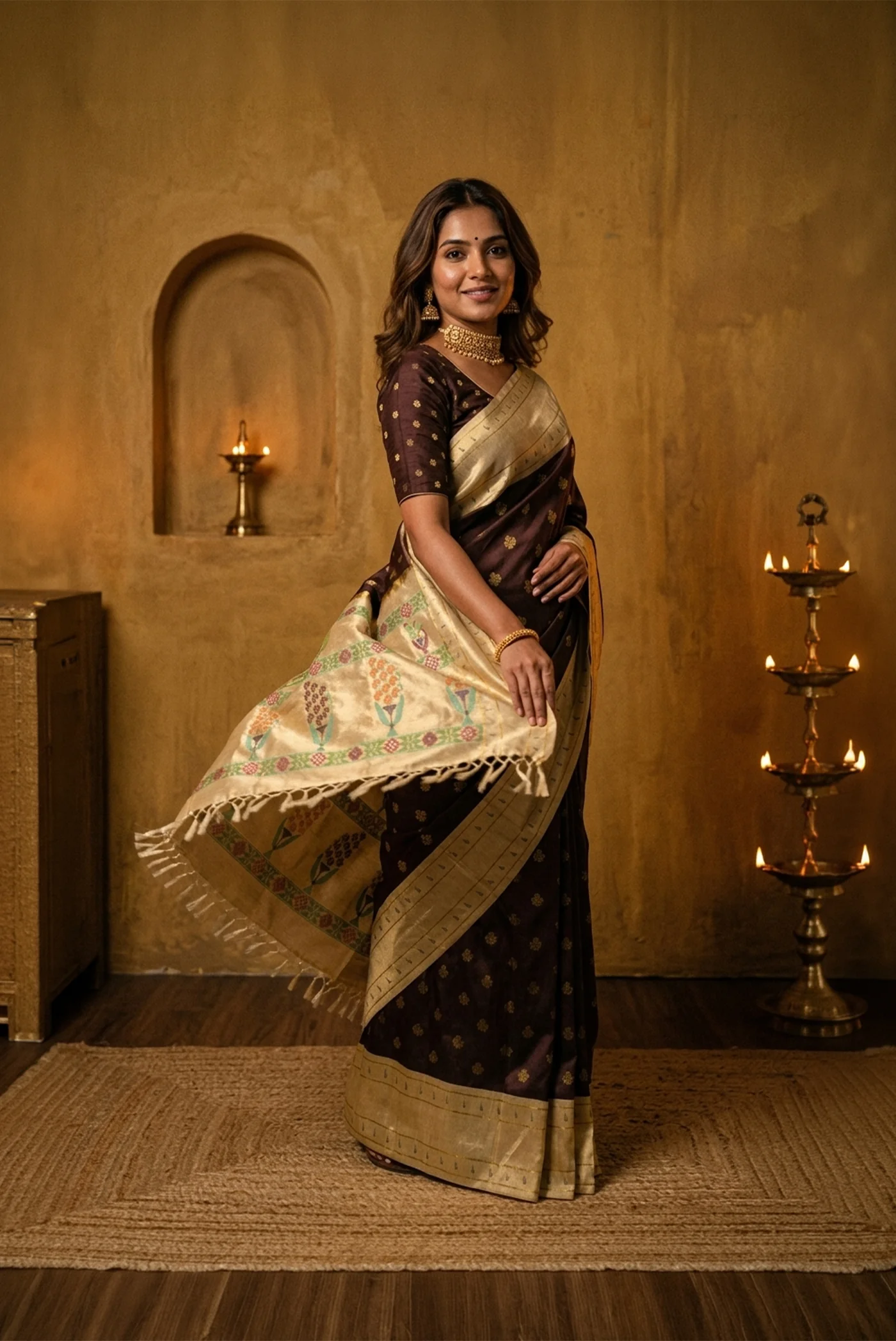 Coffee Brown Paithani Silk Saree