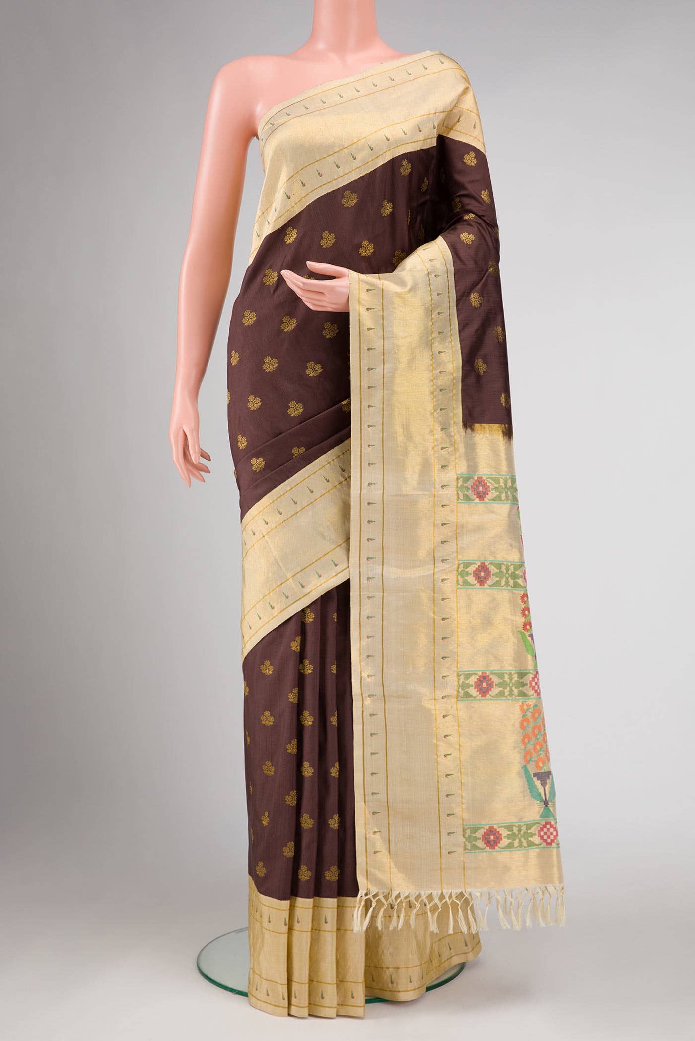 Coffee Brown Paithani Silk Saree - Image 3