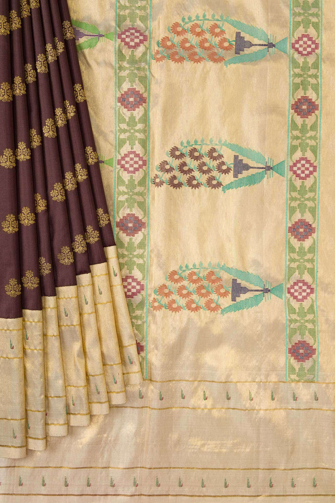 Coffee Brown Paithani Silk Saree - Image 5