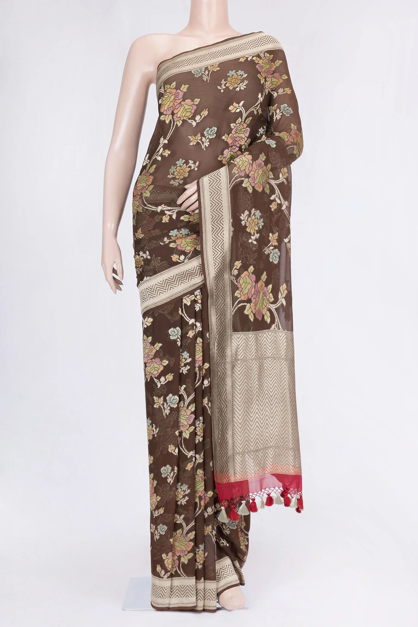 Brown Banarasi Georgette Saree