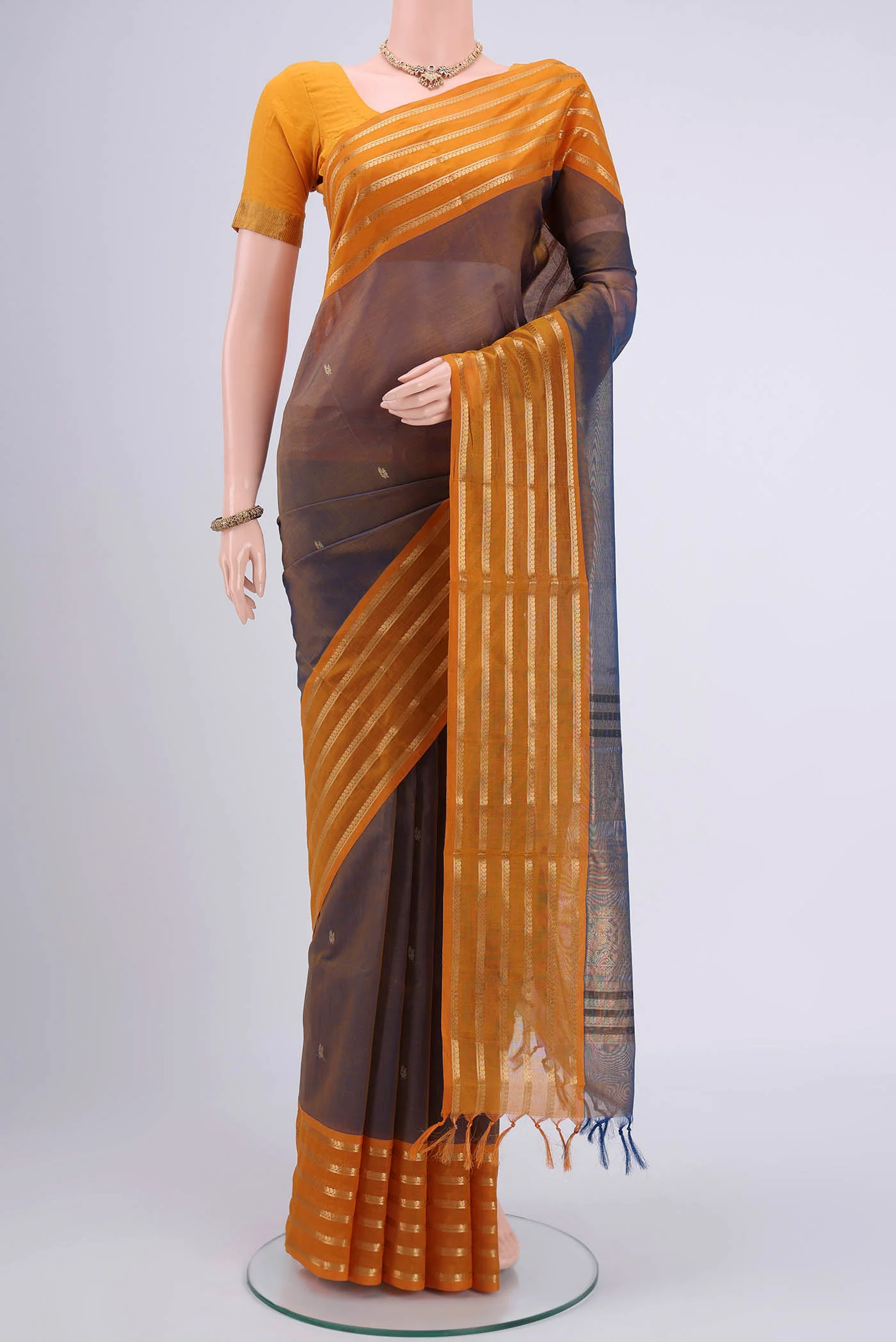 Blue with Mustard Color Coimbatore Silk Cotton Saree