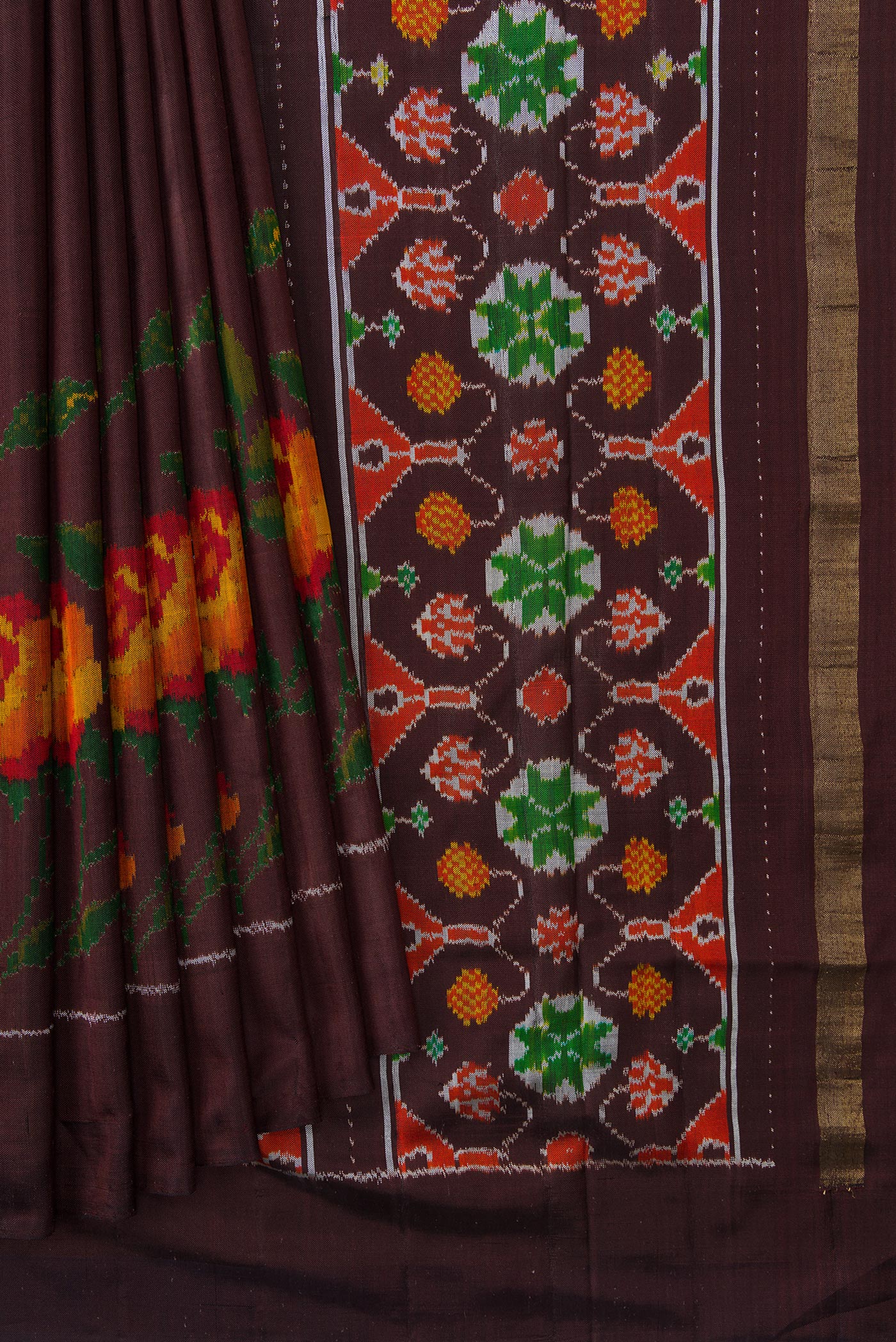 Coffee Brown Double Ikat Saree - Image 4