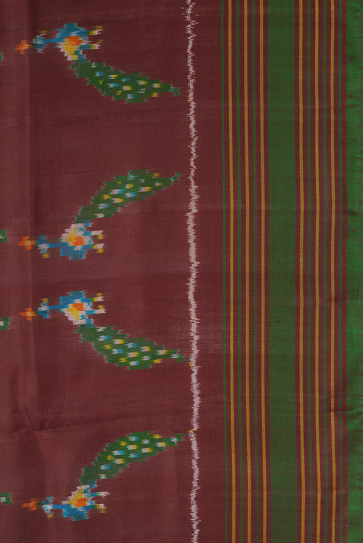 Brown Double Ikat Saree - Image 3