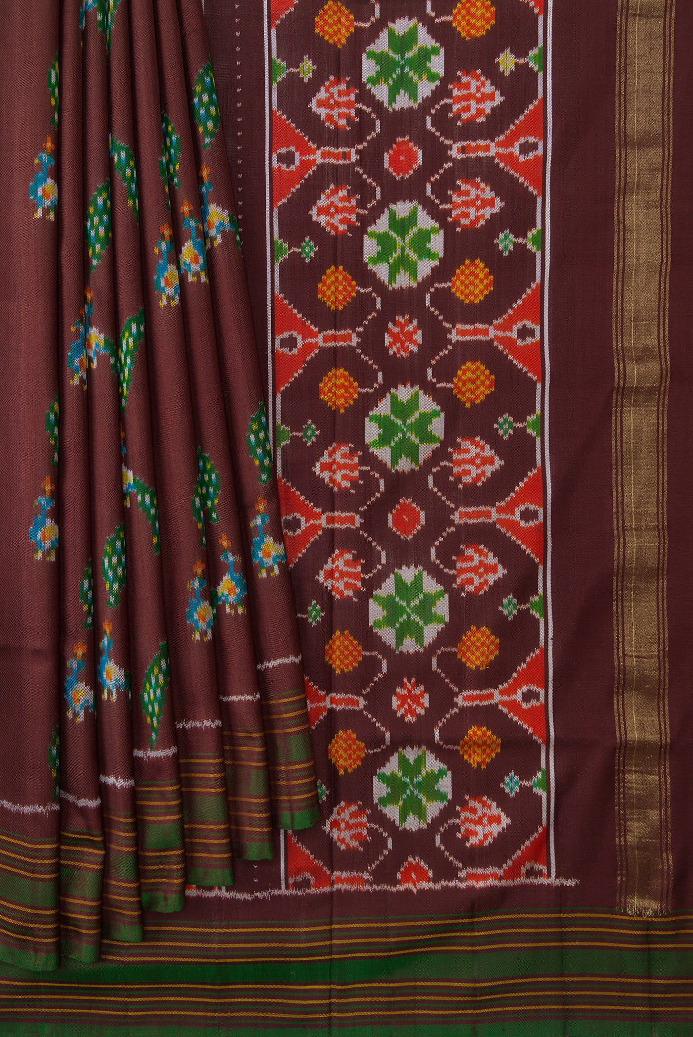 Brown Double Ikat Saree - Image 4
