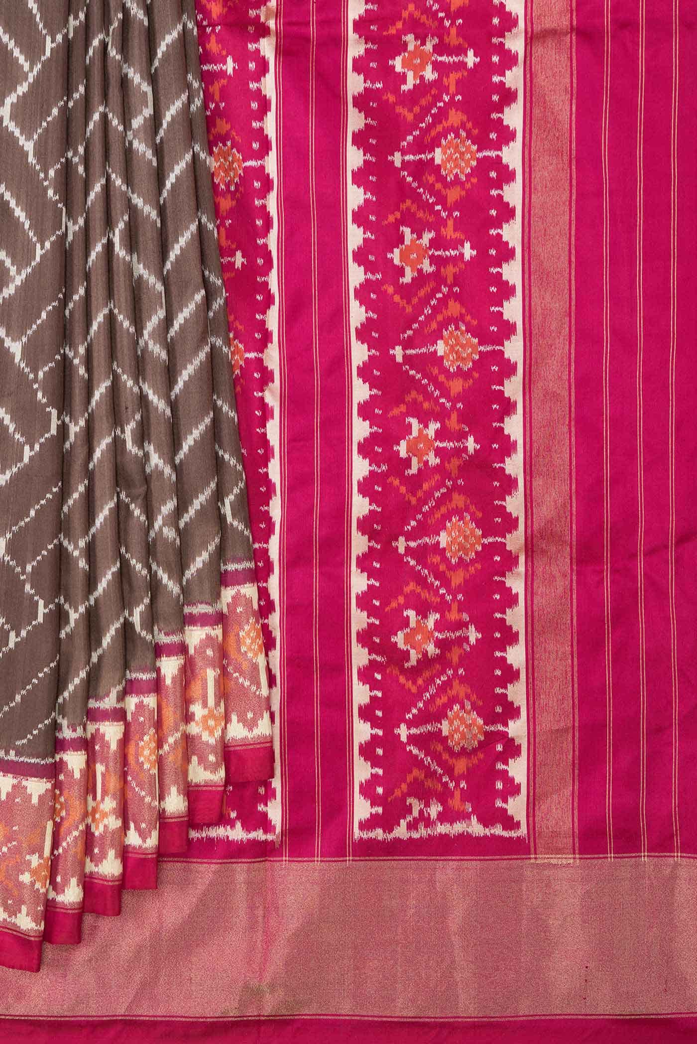 Brown Dual Tone Double Ikat Saree - Image 2
