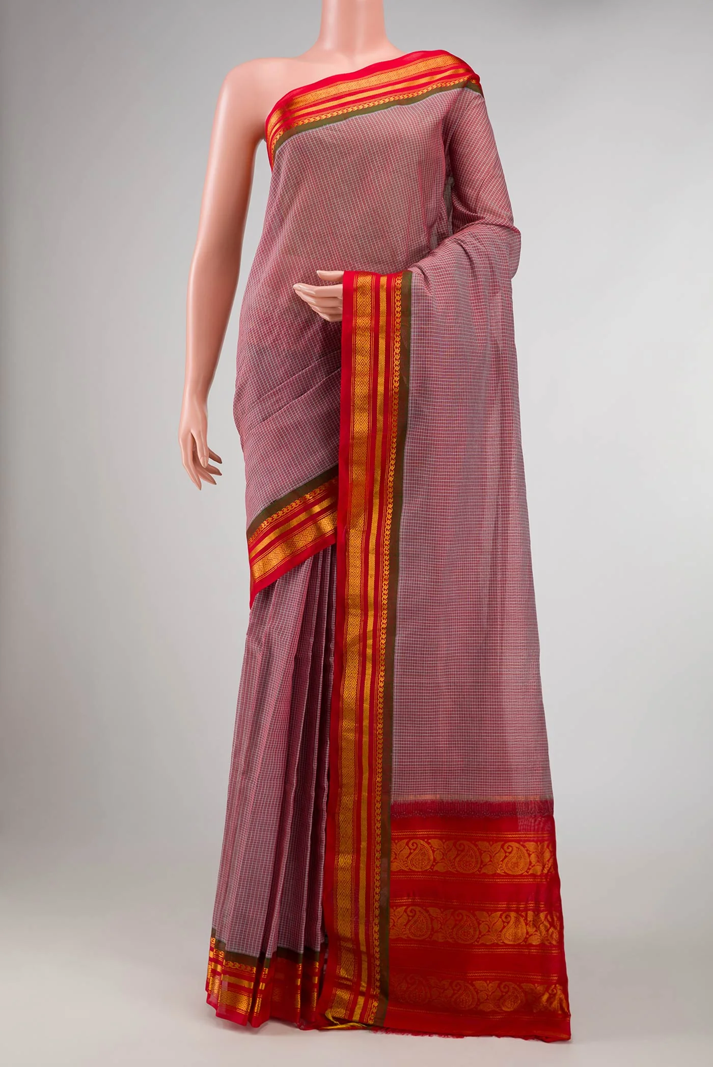 Red Gadwal cotton Saree