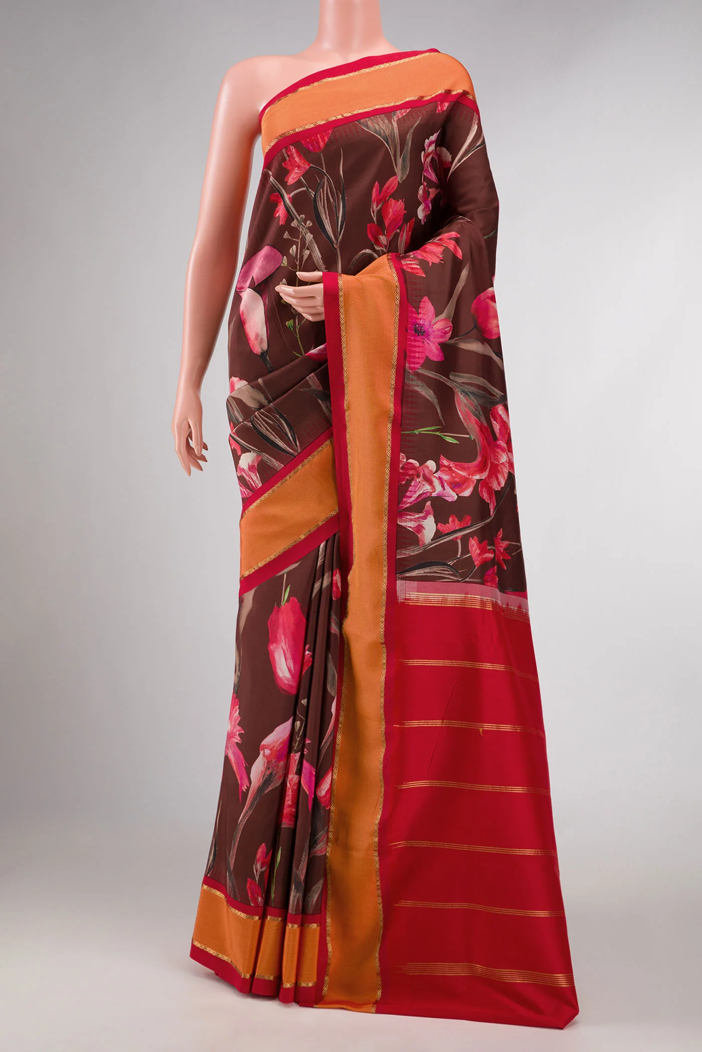 Brown Dual Tone Kanchipuram Silk Saree
