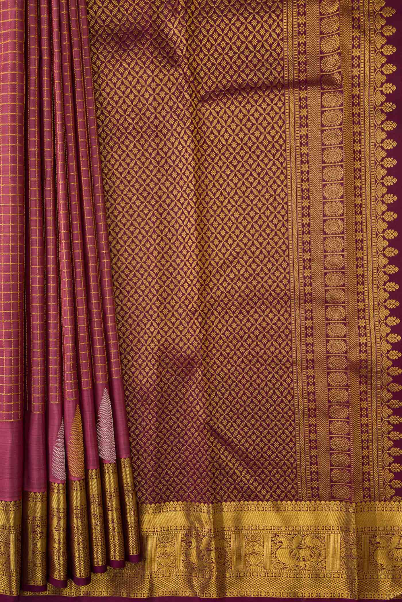 Mauve Kanjivaram Silk Saree - Image 4